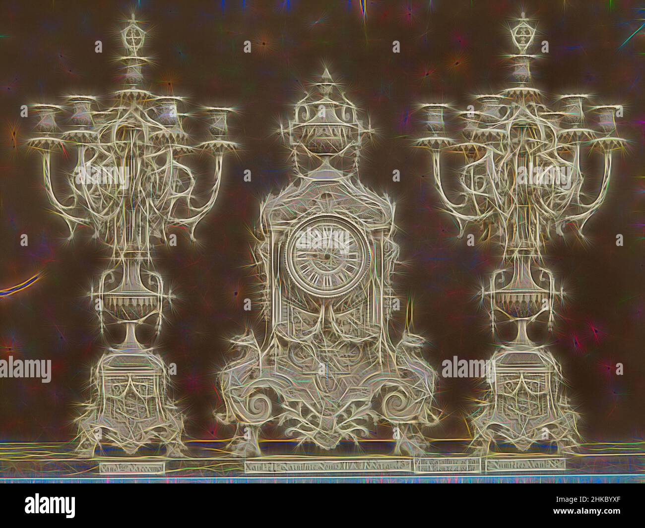 Inspiriert von Tischuhr mit zwei Kerzenständern, Dekorierung Louis XIV, Europa, c.. 1875 - c. 1900, Albumendruck, Höhe 244 mm × Breite 337 mm, neu gestaltet von Artotop. Klassische Kunst neu erfunden mit einem modernen Twist. Design von warmen fröhlichen Leuchten der Helligkeit und Lichtstrahl Strahlkraft. Fotografie inspiriert von Surrealismus und Futurismus, umarmt dynamische Energie der modernen Technologie, Bewegung, Geschwindigkeit und Kultur zu revolutionieren Stockfoto Inspiriert von Tischuhr mit zwei Kerzenständern, Dekorierung Louis XIV, Europa, c.. 1875 - c. 1900, Albumendruck, Höhe 244 mm × Breite 337 mm, neu gestaltet von Artotop. Klassische Kunst neu erfunden mit einem modernen Twist. Design von warmen fröhlichen Leuchten der Helligkeit und Lichtstrahl Strahlkraft. Fotografie inspiriert von Surrealismus und Futurismus, umarmt dynamische Energie der modernen Technologie, Bewegung, Geschwindigkeit und Kultur zu revolutionieren Stockfoto