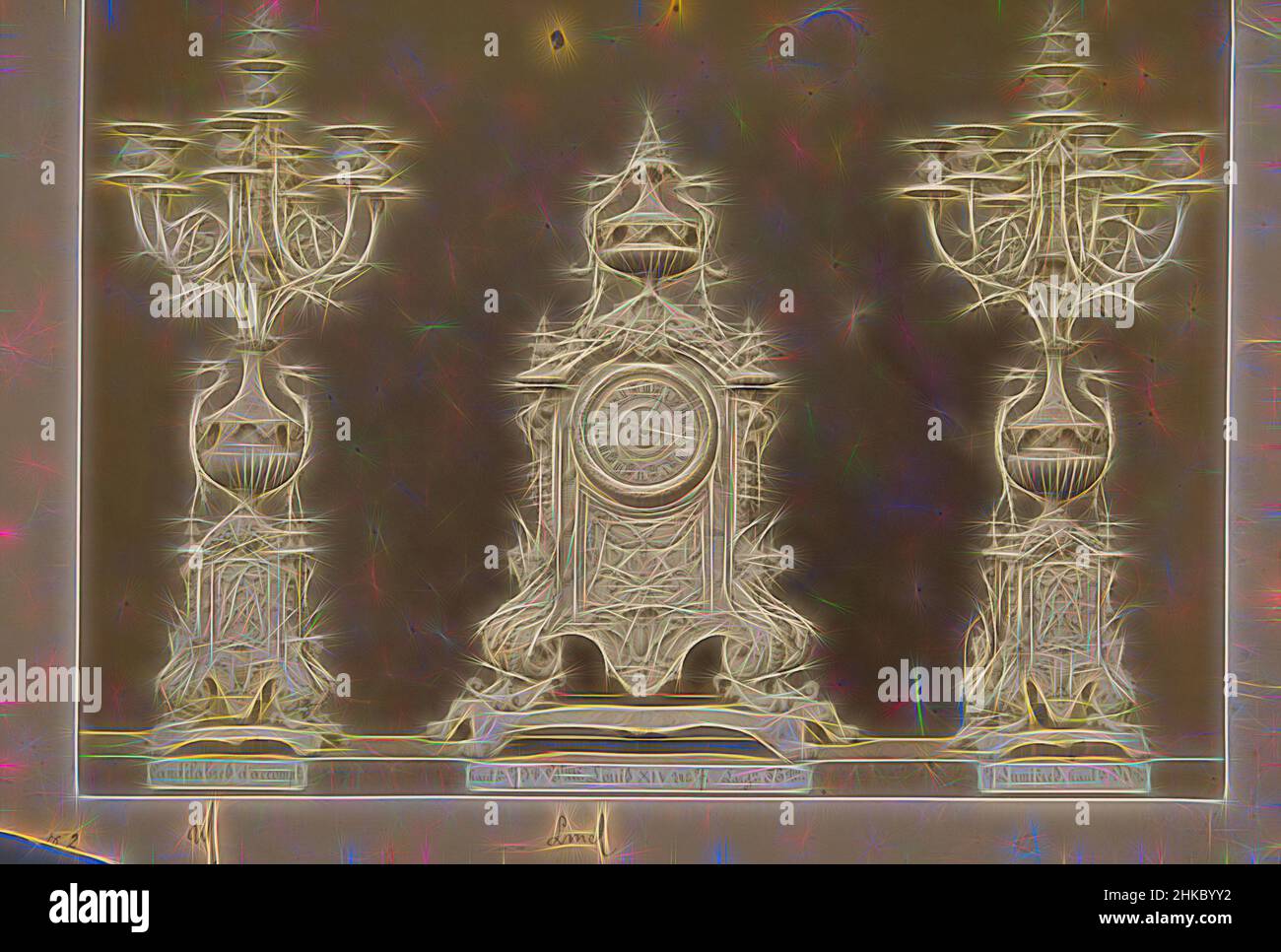 Inspiriert von Tischuhr mit zwei Kerzenständern, Dekorierung Louis XIV, Europa, c.. 1875 - c. 1900, Albumendruck, Höhe 250 mm × Breite 353 mm, neu gestaltet von Artotop. Klassische Kunst neu erfunden mit einem modernen Twist. Design von warmen fröhlichen Leuchten der Helligkeit und Lichtstrahl Strahlkraft. Fotografie inspiriert von Surrealismus und Futurismus, umarmt dynamische Energie der modernen Technologie, Bewegung, Geschwindigkeit und Kultur zu revolutionieren Stockfoto Inspiriert von Tischuhr mit zwei Kerzenständern, Dekorierung Louis XIV, Europa, c.. 1875 - c. 1900, Albumendruck, Höhe 250 mm × Breite 353 mm, neu gestaltet von Artotop. Klassische Kunst neu erfunden mit einem modernen Twist. Design von warmen fröhlichen Leuchten der Helligkeit und Lichtstrahl Strahlkraft. Fotografie inspiriert von Surrealismus und Futurismus, umarmt dynamische Energie der modernen Technologie, Bewegung, Geschwindigkeit und Kultur zu revolutionieren Stockfoto