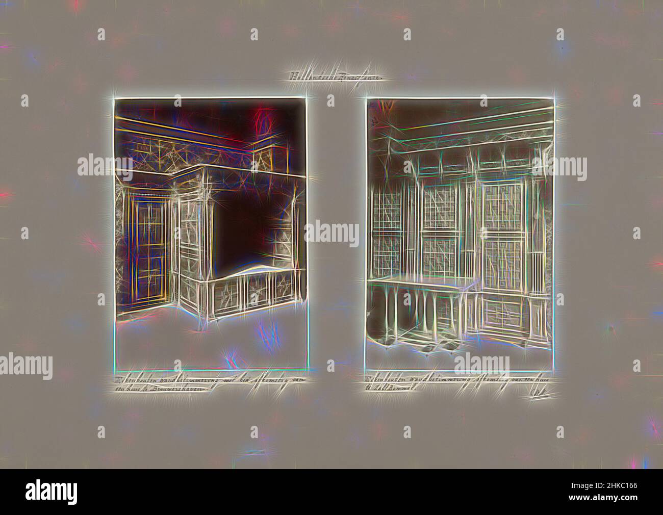 Inspiriert von Blick auf zwei Wandverkleidungen, links Wandverkleidungen mit Bett, rechts Wandverkleidungen mit Kreuzmotiven., Niederlande, c. 1875 - c. 1900, Höhe 314 mm × Breite 445 mm, neu gestaltet von Artotop. Klassische Kunst neu erfunden mit einem modernen Twist. Design von warmen fröhlichen Leuchten der Helligkeit und Lichtstrahl Strahlkraft. Fotografie inspiriert von Surrealismus und Futurismus, umarmt dynamische Energie der modernen Technologie, Bewegung, Geschwindigkeit und Kultur zu revolutionieren Stockfoto