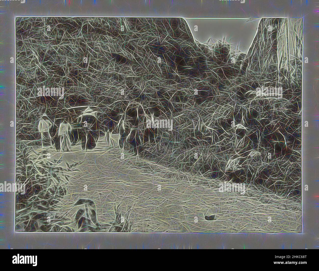 Inspiriert von Karbouwengat am Sumatra3. Karbouwengat, Karbouwengat, Sumatra, Niederländisch-Indien. Auf der Straße ein Unternehmen mit einem Wagen und mehrere Menschen tragen Dinge auf ihren Köpfen., Sumatra, c. 1895 - c. 1915, Papier, Silbergelatine-Druck, Höhe 180 mm × Breite 240 mmhöhe 243 mm × Breite 329 mm, neu gestaltet von Artotop. Klassische Kunst neu erfunden mit einem modernen Twist. Design von warmen fröhlichen Leuchten der Helligkeit und Lichtstrahl Strahlkraft. Fotografie inspiriert von Surrealismus und Futurismus, umarmt dynamische Energie der modernen Technologie, Bewegung, Geschwindigkeit und Kultur zu revolutionieren Stockfoto