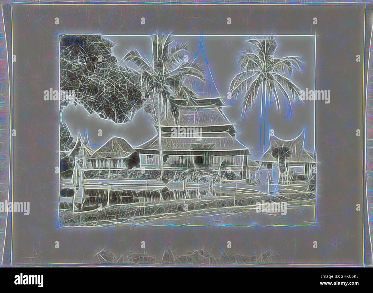 Inspiriert von der Moschee mit Fischteich in Kampong Taloek in der Nähe von Fort de Kock6. Fischteich Fort de Kock, Moschee mit Fischteich in Kampong Taloek in der Nähe von Fort de Kock, Sumatra, Niederländisch-Indien. Rechts ein westliches Paar, Kinder am Rande des Teiches., Sumatra, c. 1895 - c. 1915, Papier, Gelatine silber, neu erfunden von Artotop. Klassische Kunst neu erfunden mit einem modernen Twist. Design von warmen fröhlichen Leuchten der Helligkeit und Lichtstrahl Strahlkraft. Fotografie inspiriert von Surrealismus und Futurismus, umarmt dynamische Energie der modernen Technologie, Bewegung, Geschwindigkeit und Kultur zu revolutionieren Stockfoto