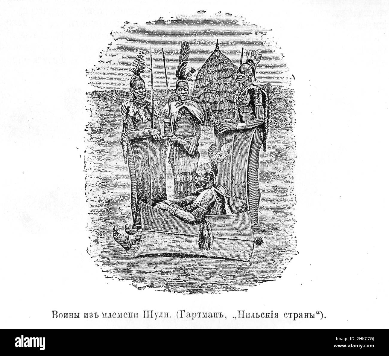 Krieger des Schuli-Stammes (Hartmann, Nilländer) Stockfoto Krieger des Schuli-Stammes (Hartmann, Nilländer) Stockfoto