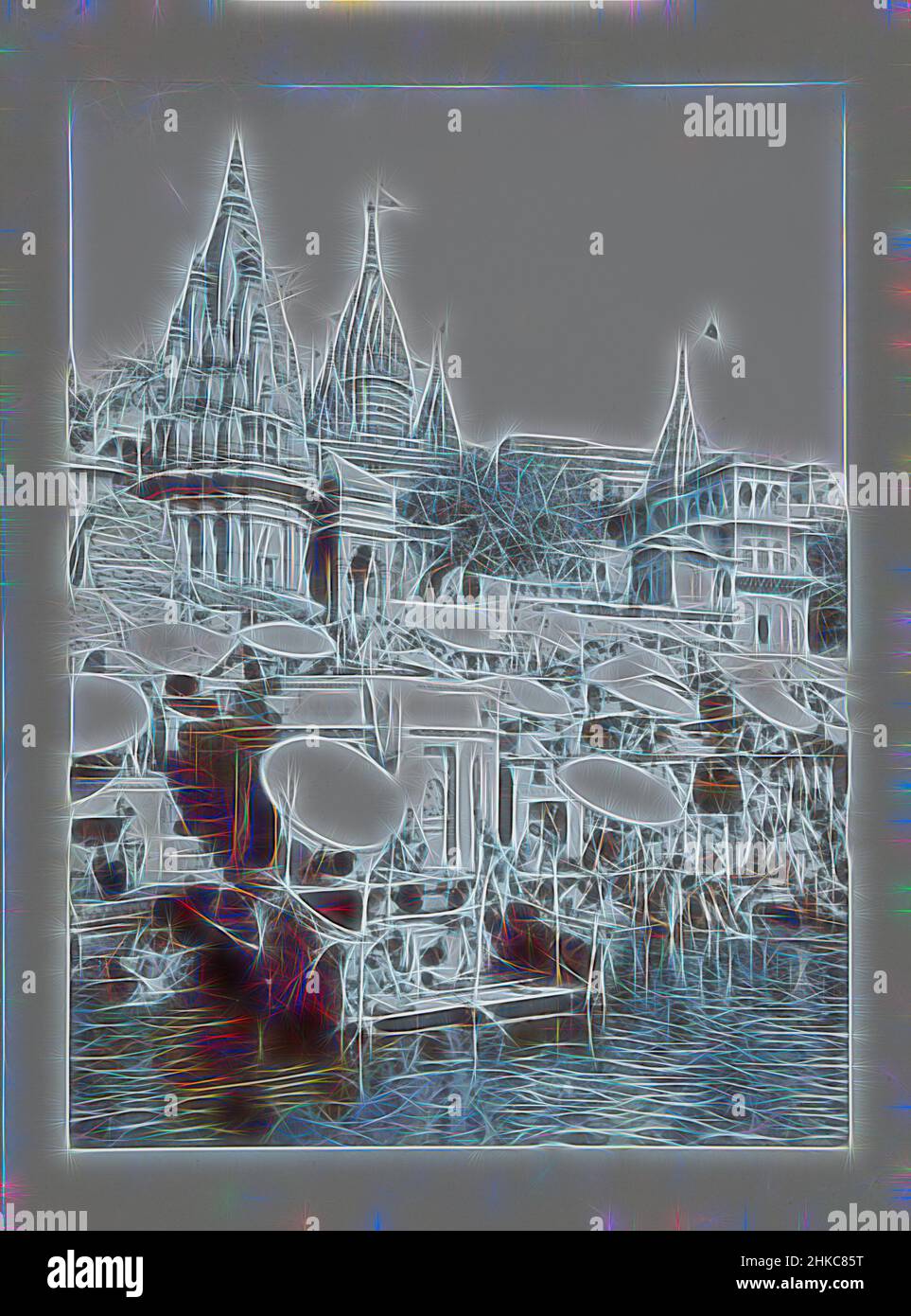 Inspiriert von Benares am Ganges, geht unten links ein Mann durch das Wasser, über ihm hält eine Frau ihre Hand gegen eine Wand., Benares, c. 1895 - c. 1915, Papier, Höhe 282 mm × Breite 207 mmhöhe 329 mm × Breite 243 mm, neu erfunden von Artotop. Klassische Kunst neu erfunden mit einem modernen Twist. Design von warmen fröhlichen Leuchten der Helligkeit und Lichtstrahl Strahlkraft. Fotografie inspiriert von Surrealismus und Futurismus, umarmt dynamische Energie der modernen Technologie, Bewegung, Geschwindigkeit und Kultur zu revolutionieren Stockfoto