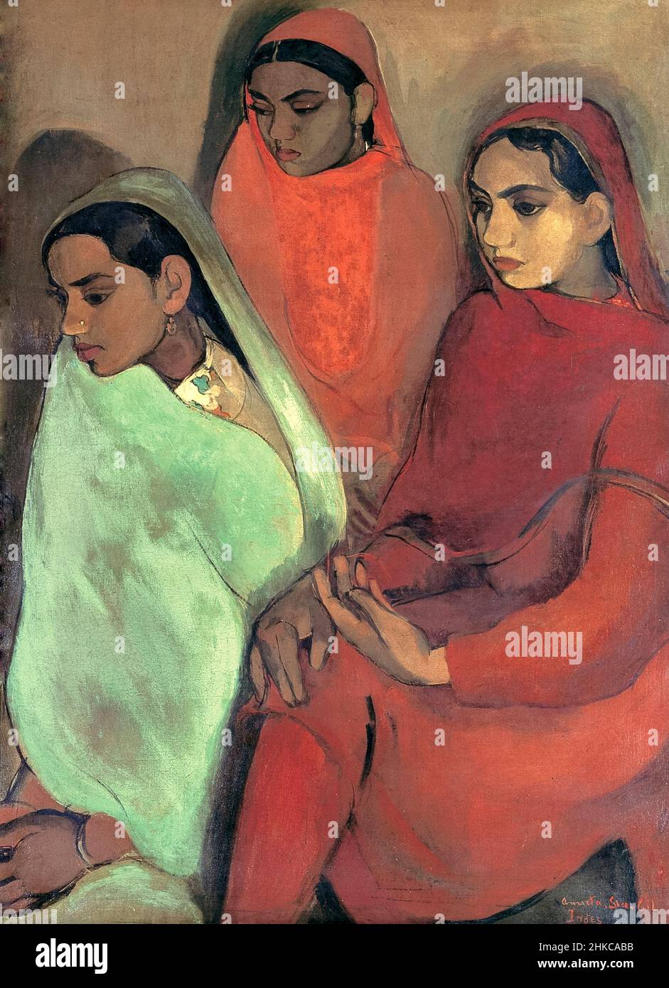 ‘drei Mädchen’ Ölgemälde der indischen Künstlerin Amrita Sher-Gil (1913-1941), gemalt 1935. Stockfoto