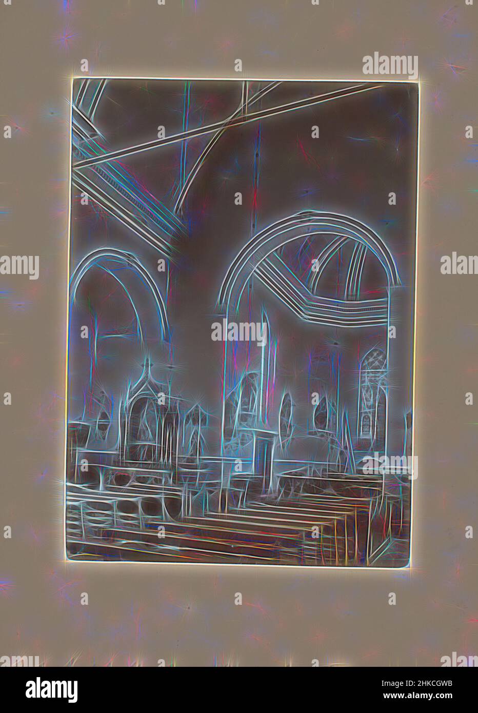 Inspiriert vom Inneren der Kirche Saint Gertrudis in Maarheeze, Maarheeze, 1911, Höhe 219 mm × Breite 155 mm, neu gestaltet von Artotop. Klassische Kunst neu erfunden mit einem modernen Twist. Design von warmen fröhlichen Leuchten der Helligkeit und Lichtstrahl Strahlkraft. Fotografie inspiriert von Surrealismus und Futurismus, umarmt dynamische Energie der modernen Technologie, Bewegung, Geschwindigkeit und Kultur zu revolutionieren Stockfoto