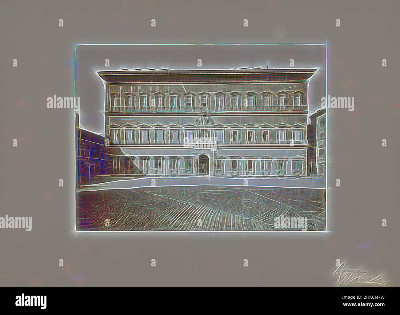 Inspiriert von Blick auf die Fassade des Palazzo Farnese in Rom, Italien, Palazzo Farnese, Roma, Rom, 1851 - 1900, Papier, Albumendruck, Höhe 317 mm × Breite 444 mm, neu gestaltet von Artotop. Klassische Kunst neu erfunden mit einem modernen Twist. Design von warmen fröhlichen Leuchten der Helligkeit und Lichtstrahl Strahlkraft. Fotografie inspiriert von Surrealismus und Futurismus, umarmt dynamische Energie der modernen Technologie, Bewegung, Geschwindigkeit und Kultur zu revolutionieren Stockfoto