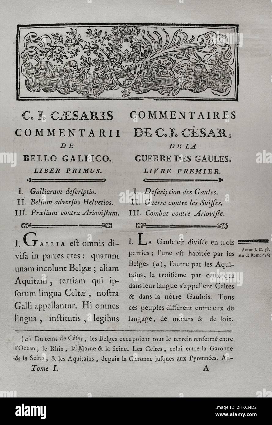 "Commentaires de Cesar, avec des notes historiques, critiques et militaires", von Graf Turpin de Crissé. Band I. Veröffentlicht in Montargis und verkauft in Paris, 1785. Autor: Lancelot Turpin de Criss (Graf von Criss) (1716-1793). Französisches Militär und Schriftsteller. Stockfoto