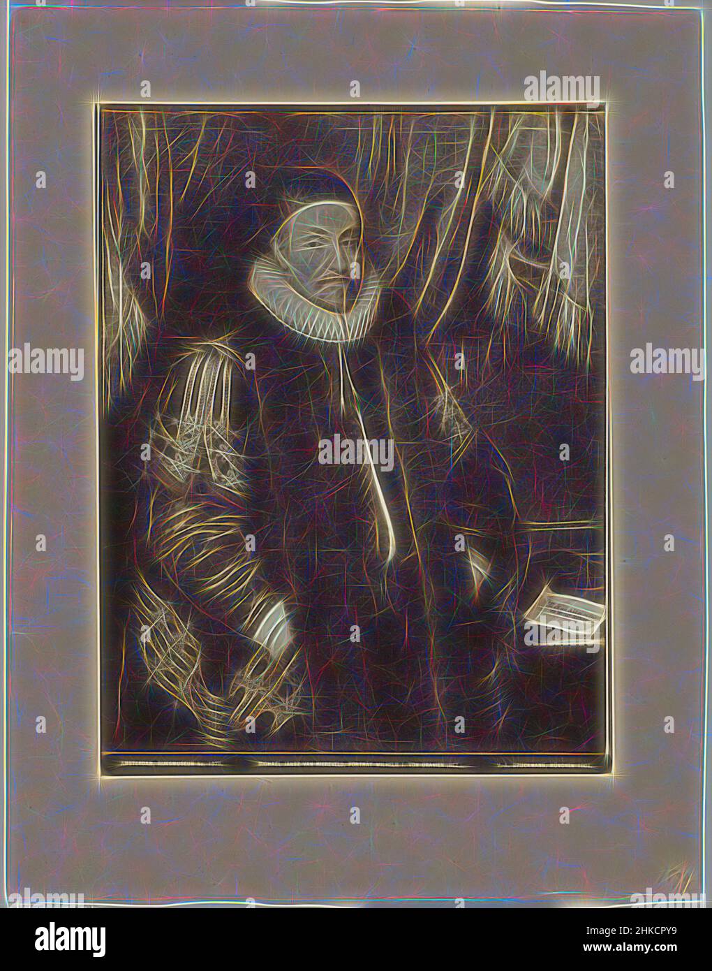 Inspiriert durch das Porträt von Wilhelm I., Prinz von Oranien, Porträt von Wilhelm I. im unteren Rand sein Name und Titel auf Deutsch., Verlagsanstalt Fr. Bruckmann A.-G., danach: Michiel Jansz van Mierevelt, München, 1904, Höhe 272 mm × Breite 208 mm, neu erfunden von Artotop. Klassische Kunst neu erfunden mit einem modernen Twist. Design von warmen fröhlichen Leuchten der Helligkeit und Lichtstrahl Strahlkraft. Fotografie inspiriert von Surrealismus und Futurismus, umarmt dynamische Energie der modernen Technologie, Bewegung, Geschwindigkeit und Kultur zu revolutionieren Stockfoto