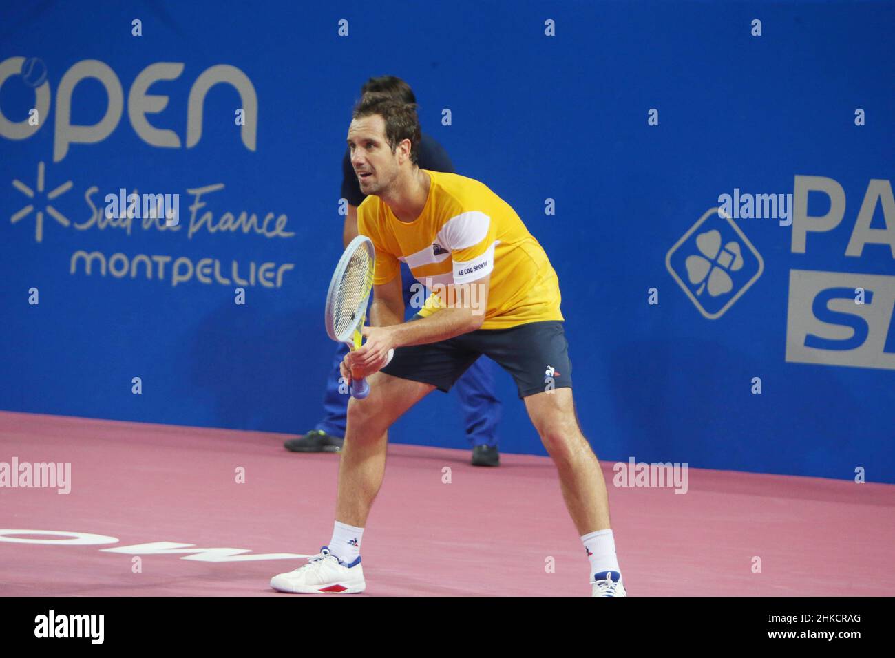 Richard Gasquet aus Frankreich im Einsatz gegen Soon-woo Kwon aus der Republik Korea während des Open Sud de France 2022, ATP 250 Tennisturniers am 3. Februar 2022 in der Sud de France Arena in Montpellier, Frankreich - Foto: Laurent Lairys/DPPI/LiveMedia Stockfoto