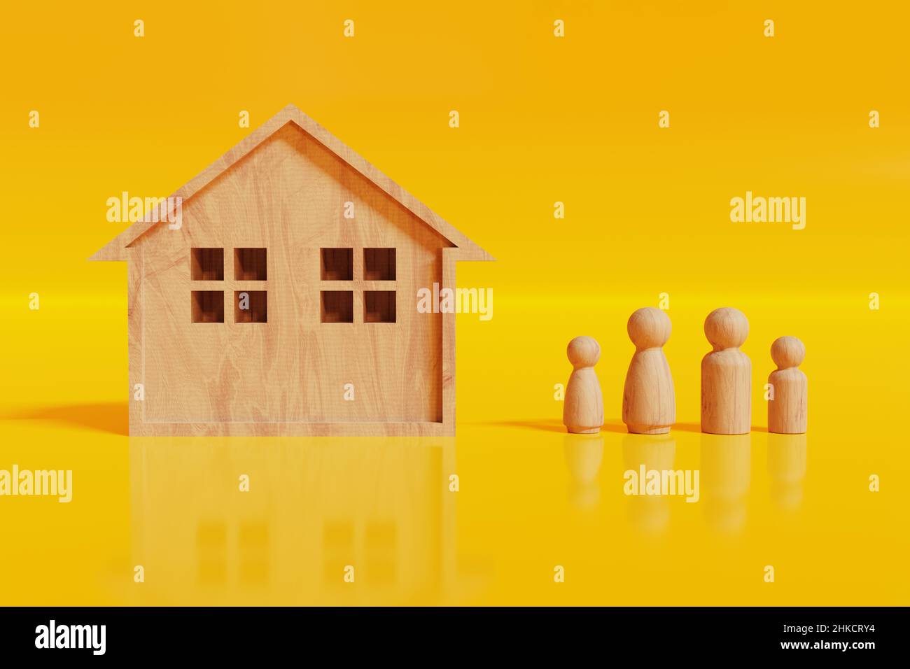 Familie kauft oder mietet ein Hauskonzept. Immobilieninvestition und Immobilienhypothek Konzept. Stockfoto