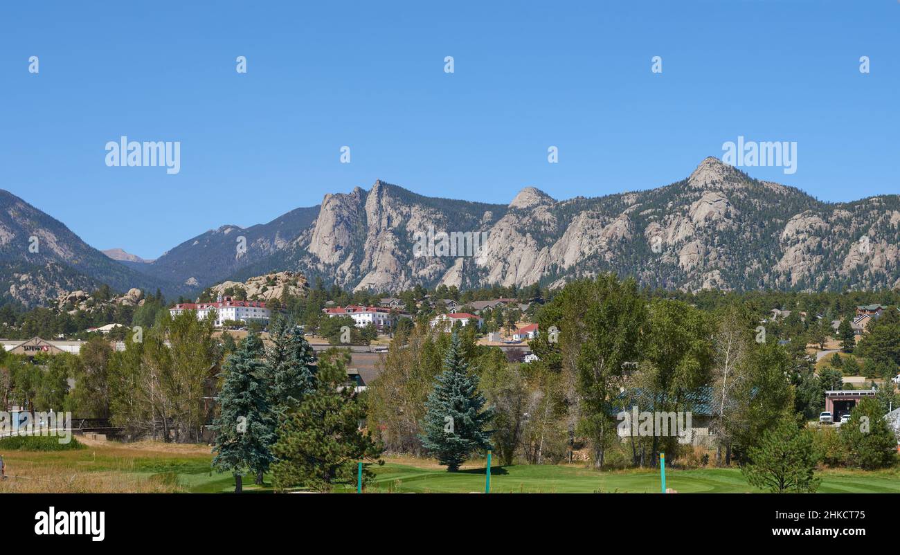 Der malerische Ferienort an den Rocky Mountains, Estes Park CO Stockfoto