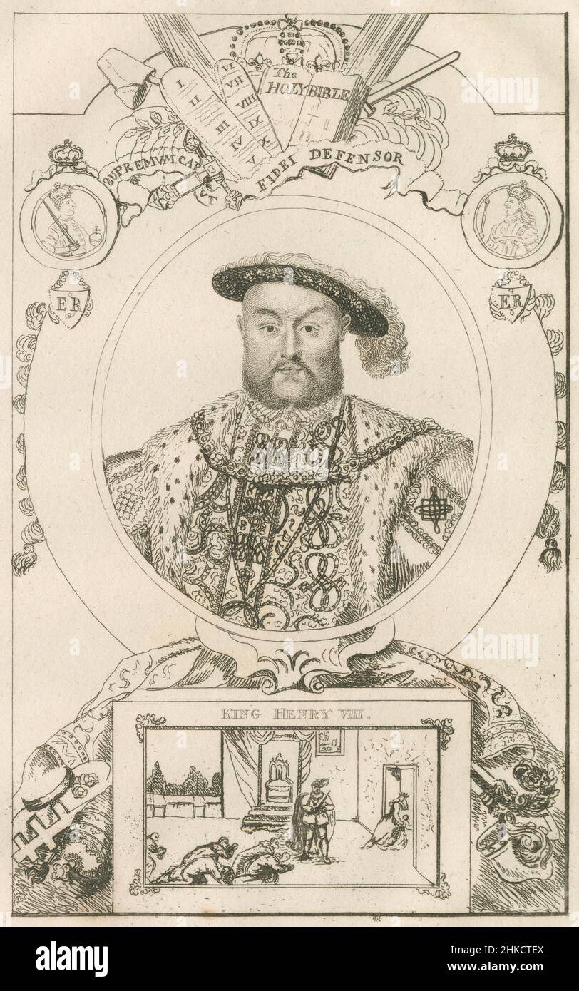 Antike Radierung von Heinrich VIII. Um 1812 Heinrich VIII. (1491-1547) war vom 22. April 1509 bis zu seinem Tod 1547 König von England. QUELLE: ORIGINALRADIERUNG Stockfoto