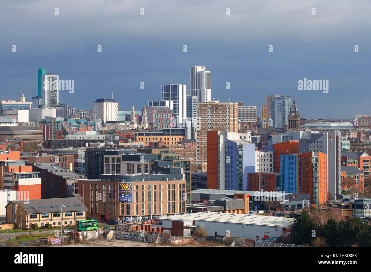 Blick über das Stadtzentrum von Leeds von Armley. Stockfoto