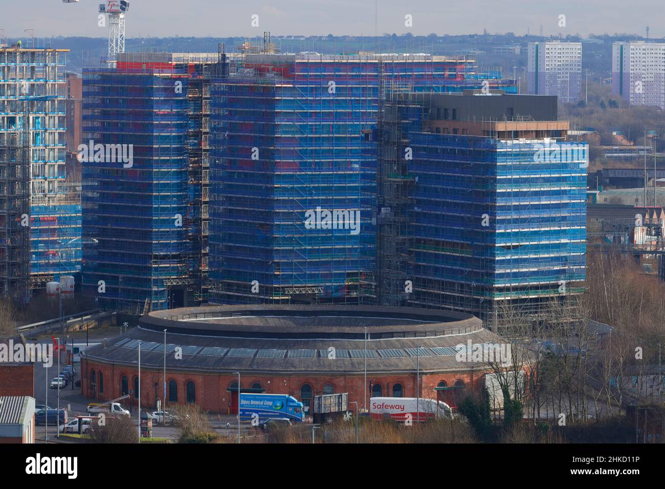 Die Junction Apartments, die von Galiford im Bau sind, versuchen auf dem ehemaligen Gelände der Monk Bridge im Stadtzentrum von Leeds. Stockfoto