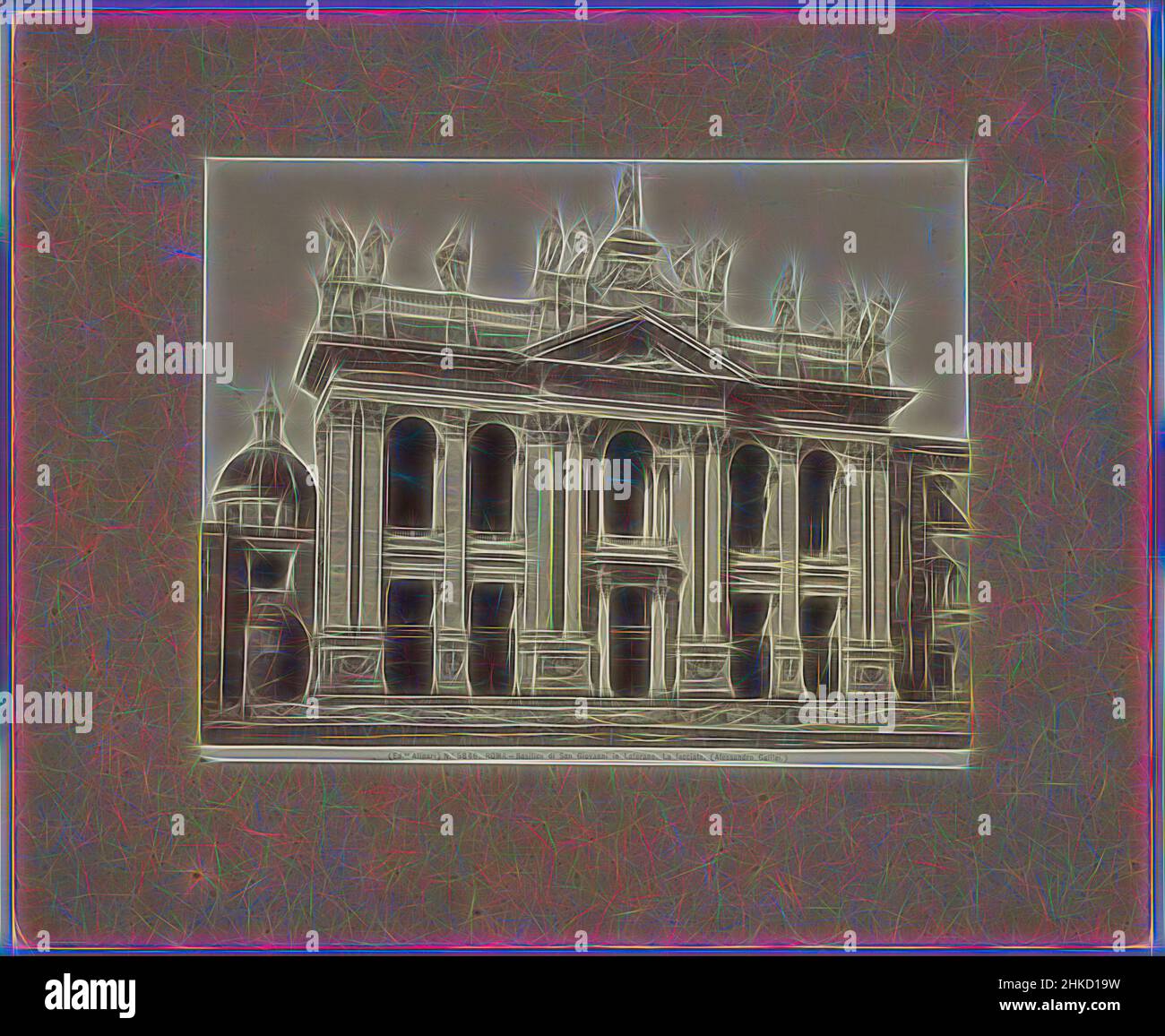 Inspiriert von der façade des Hl. Johannes vom Lateran in Rom, ROMA - Basilica di San Giovanni in Laterano. La facciata. (Alessandro Galilei.), Alinari, Rom, c. 1875 - c. 1900, Albumendruck, Höhe 199 mm × Breite 251 mm, neu gestaltet von Artotop. Klassische Kunst neu erfunden mit einem modernen Twist. Design von warmen fröhlichen Leuchten der Helligkeit und Lichtstrahl Strahlkraft. Fotografie inspiriert von Surrealismus und Futurismus, umarmt dynamische Energie der modernen Technologie, Bewegung, Geschwindigkeit und Kultur zu revolutionieren Stockfoto