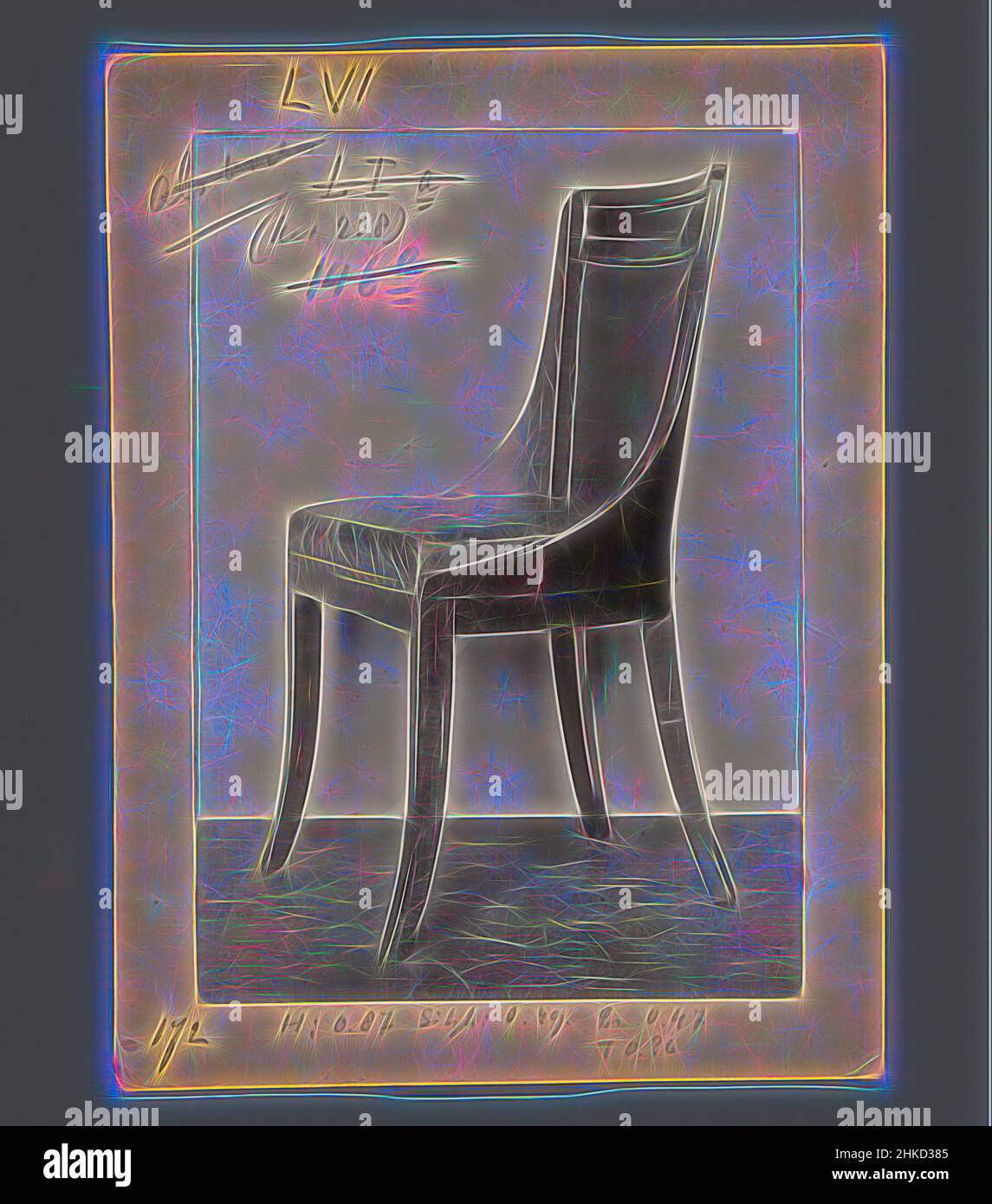 Inspiriert von Stuhl mit vermutlich Lederpolsterung, c. 1875 - c. 1900, Höhe 155 mm × Breite 108 mm, neu gestaltet von Artotop. Klassische Kunst neu erfunden mit einem modernen Twist. Design von warmen fröhlichen Leuchten der Helligkeit und Lichtstrahl Strahlkraft. Fotografie inspiriert von Surrealismus und Futurismus, umarmt dynamische Energie der modernen Technologie, Bewegung, Geschwindigkeit und Kultur zu revolutionieren Stockfoto