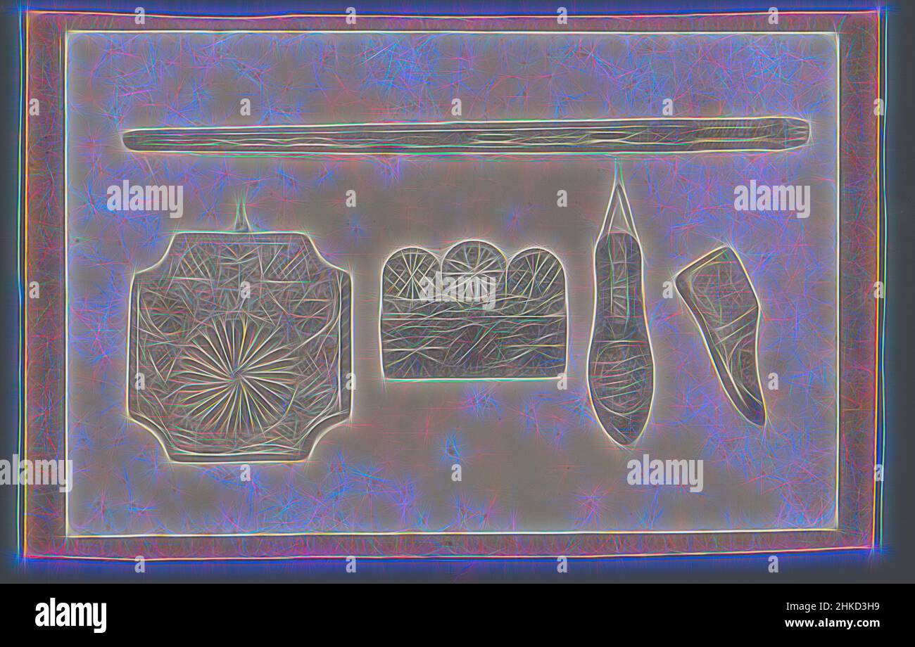 Inspiriert von fünf mit floralen Motiven dekorierten Objekten, Oberteil: Länglicher Stock, Unterseite: Zwei Paneele und zwei Formen, die an Füße erinnern., c. 1875 - c. 1900, Höhe 88 mm × Breite 134 mm, neu gestaltet von Artotop. Klassische Kunst neu erfunden mit einem modernen Twist. Design von warmen fröhlichen Leuchten der Helligkeit und Lichtstrahl Strahlkraft. Fotografie inspiriert von Surrealismus und Futurismus, umarmt dynamische Energie der modernen Technologie, Bewegung, Geschwindigkeit und Kultur zu revolutionieren Stockfoto