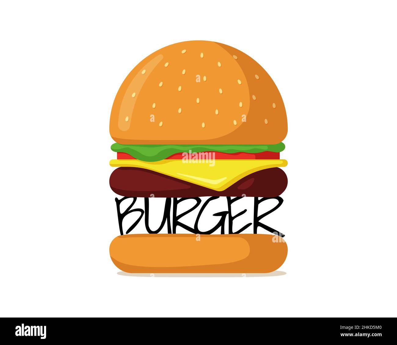 Isoliertes Logo der Marke Burger Fast Food. Hamburger-Logo für Café- oder Restaurantmenüs oder Werbung. Cheeseburger Abzeichen flach Vektor eps Illustration Stock Vektor