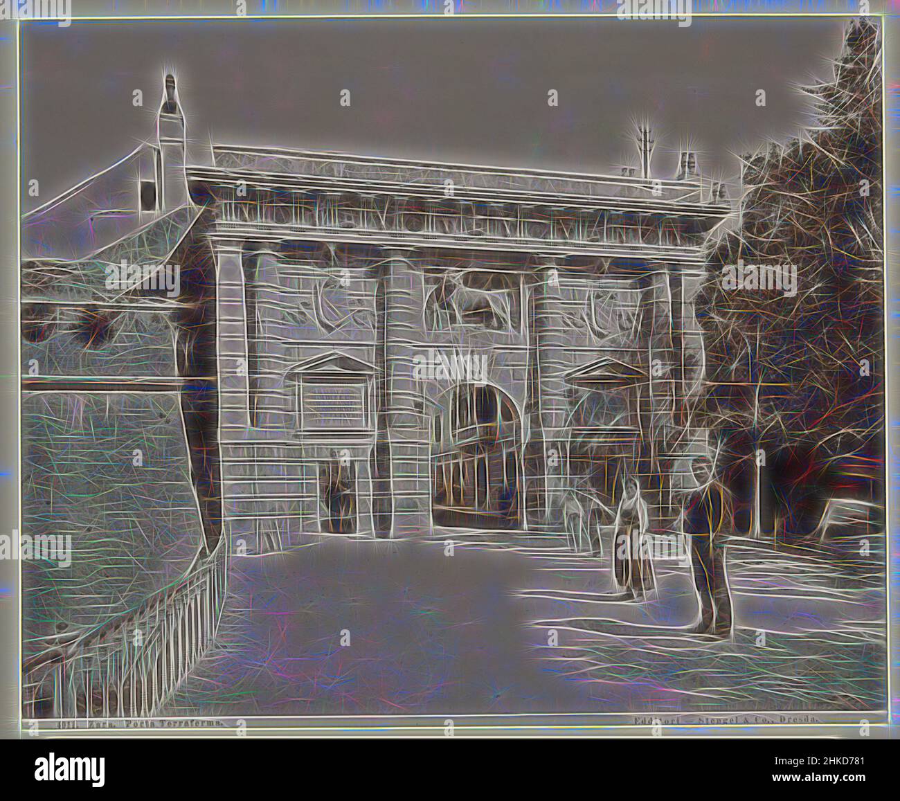 Inspiriert vom venezianischen Landtor in Zadar, Zara. Porta Terraferma., Zadar, Verlag: Dresden, 1889 - 1910, Papier, Kollotyp, Höhe 229 mm × Breite 280 mmhöhe 328 mm × Breite 453 mm, neu erfunden von Artotop. Klassische Kunst neu erfunden mit einem modernen Twist. Design von warmen fröhlichen Leuchten der Helligkeit und Lichtstrahl Strahlkraft. Fotografie inspiriert von Surrealismus und Futurismus, umarmt dynamische Energie der modernen Technologie, Bewegung, Geschwindigkeit und Kultur zu revolutionieren Stockfoto