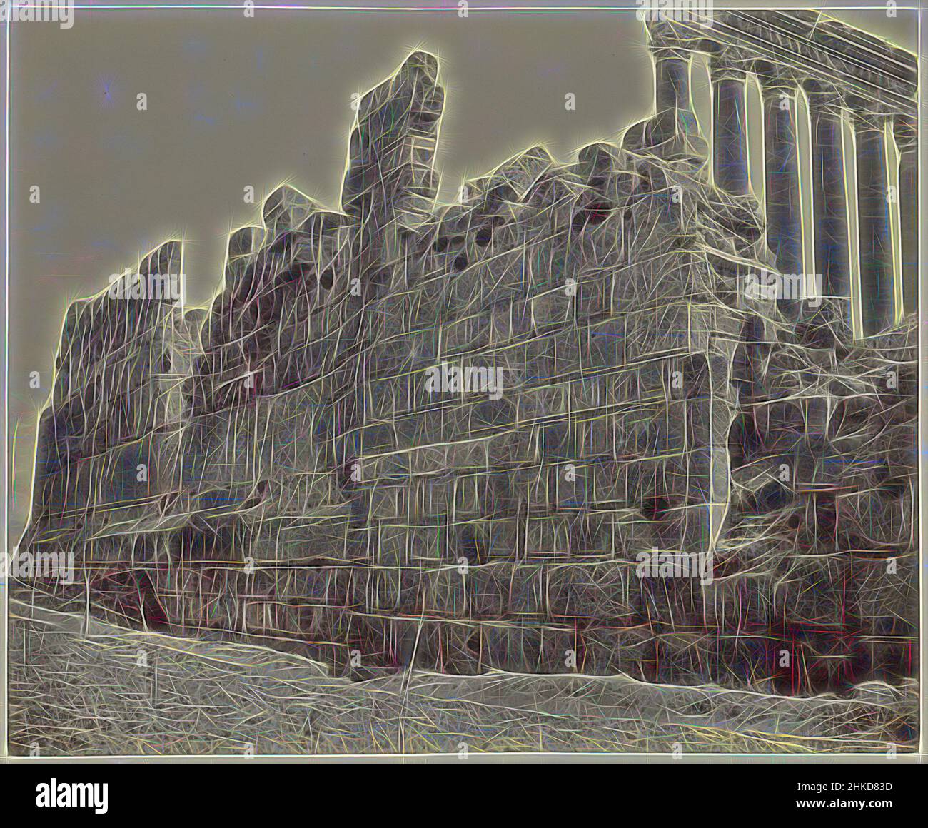 Francis Bedford, inspiriert vom Tempel des Bacchus in Baalbek, 5-Mai-1862, Albumendruck, Höhe 240 mm × Breite 292 mm, neu gestaltet von Artotop. Klassische Kunst neu erfunden mit einem modernen Twist. Design von warmen fröhlichen Leuchten der Helligkeit und Lichtstrahl Strahlkraft. Fotografie inspiriert von Surrealismus und Futurismus, umarmt dynamische Energie der modernen Technologie, Bewegung, Geschwindigkeit und Kultur zu revolutionieren Stockfoto