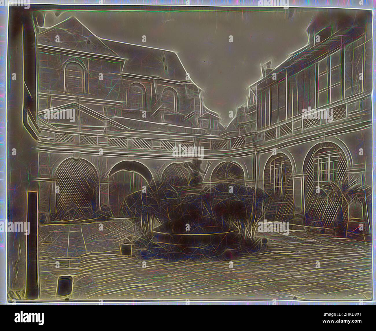 Inspiriert vom Innenhof des Hôtel d'Ambrun am Quai de Béthune, Paris, Hotel d'ambrun - quai de Bethune 24, Eugène Atget, Paris, 1890 - 1925, Papier, Albumenprint, Höhe 180 mm × Breite 220 mm, neu gestaltet von Artotop. Klassische Kunst neu erfunden mit einem modernen Twist. Design von warmen fröhlichen Leuchten der Helligkeit und Lichtstrahl Strahlkraft. Fotografie inspiriert von Surrealismus und Futurismus, umarmt dynamische Energie der modernen Technologie, Bewegung, Geschwindigkeit und Kultur zu revolutionieren Stockfoto