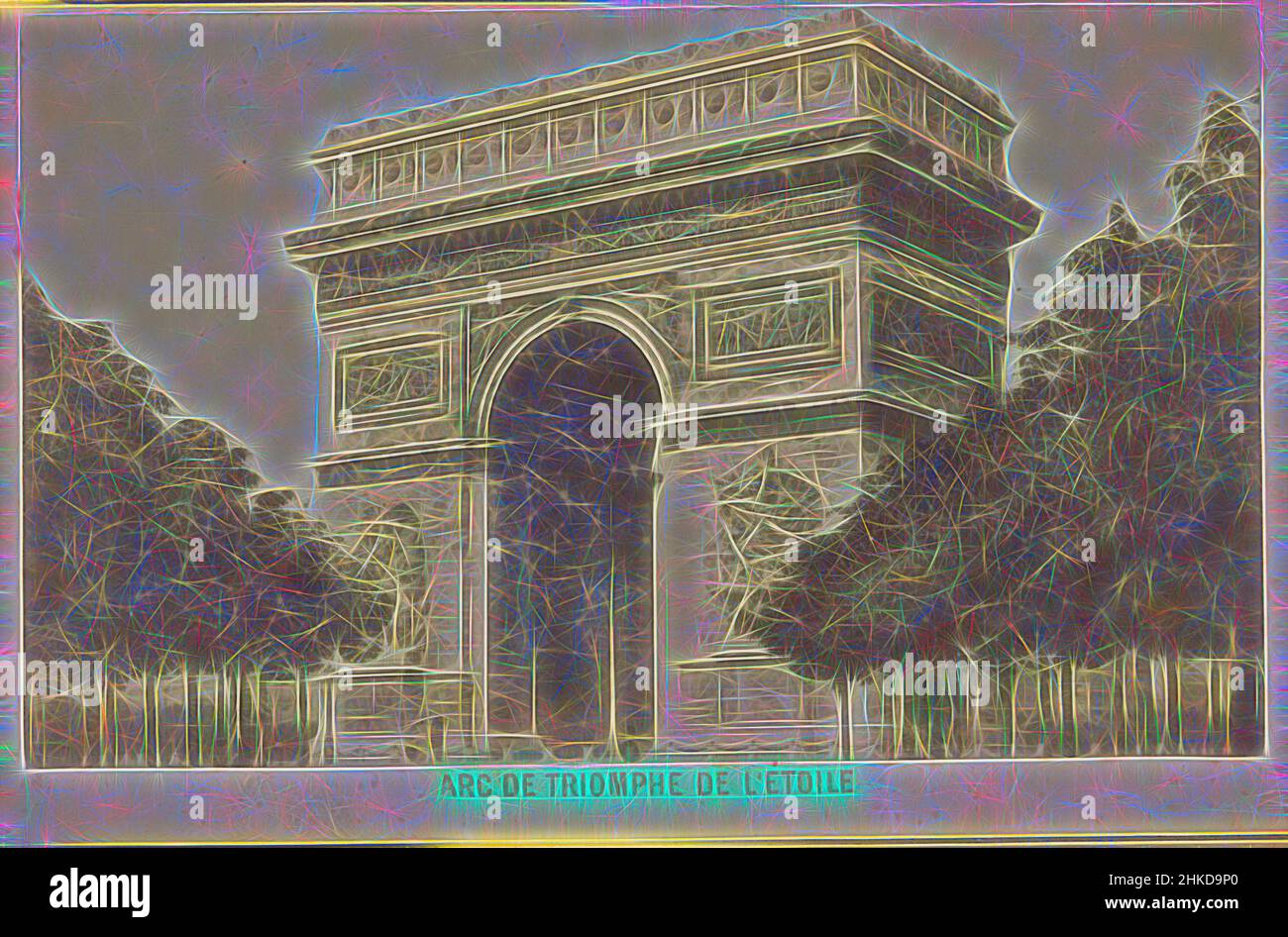 Inspiriert vom Arc de Triomphe in Paris, Arc de Triomphe de l'Étoile, Paris, c. 1865 - c. 1875, Albumendruck, Höhe 89 mm × Breite 147 mm, neu gestaltet von Artotop. Klassische Kunst neu erfunden mit einem modernen Twist. Design von warmen fröhlichen Leuchten der Helligkeit und Lichtstrahl Strahlkraft. Fotografie inspiriert von Surrealismus und Futurismus, umarmt dynamische Energie der modernen Technologie, Bewegung, Geschwindigkeit und Kultur zu revolutionieren Stockfoto
