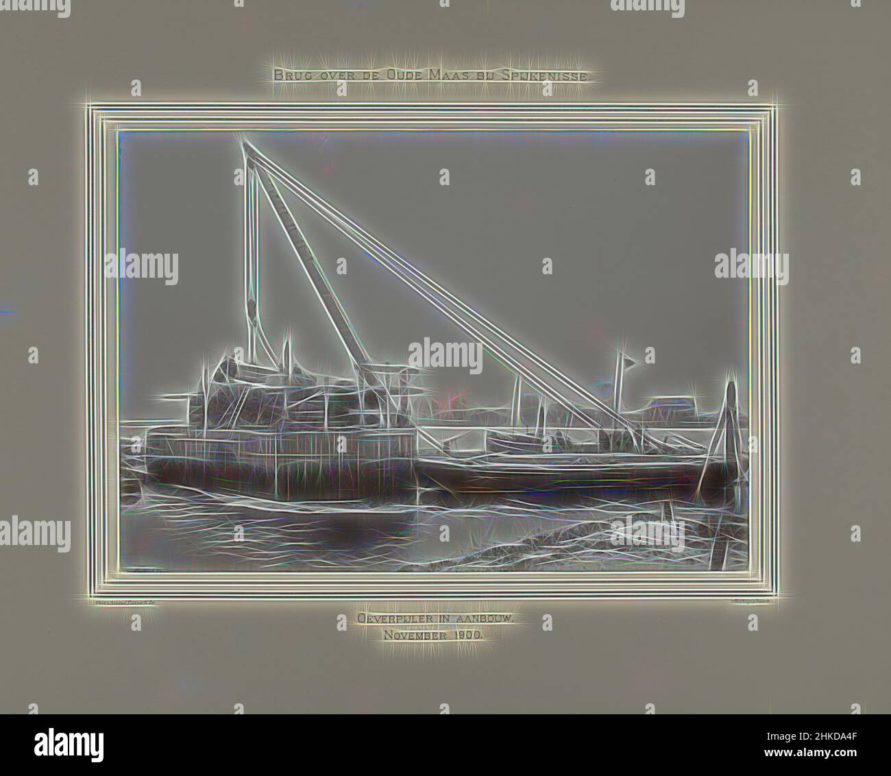 Inspiriert durch den Bau der Bank-Säule für die Brücke über die Alte Maas bei Spijkenisse, Brücke über die Alte Maas bei Spijkenisse, Arnaud Pistoor & Zoon, Den Bosch, Nov-1900, Höhe 293 mm × Breite 419 mm, neu gestaltet von Artotop. Klassische Kunst neu erfunden mit einem modernen Twist. Design von warmen fröhlichen Leuchten der Helligkeit und Lichtstrahl Strahlkraft. Fotografie inspiriert von Surrealismus und Futurismus, umarmt dynamische Energie der modernen Technologie, Bewegung, Geschwindigkeit und Kultur zu revolutionieren Stockfoto