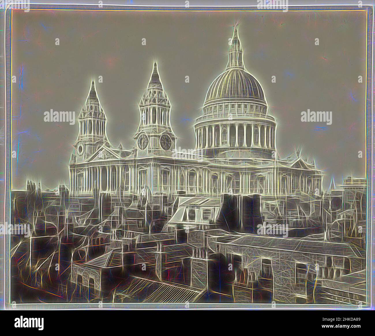 Inspiriert von der St. Paul's Cathedral in London, London, 1855 - 1900, Papier, Albumendruck, Höhe 235 mm × Breite 282 mmhöhe 243 mm × Breite 293 mm, neu erfunden von Artotop. Klassische Kunst neu erfunden mit einem modernen Twist. Design von warmen fröhlichen Leuchten der Helligkeit und Lichtstrahl Strahlkraft. Fotografie inspiriert von Surrealismus und Futurismus, umarmt dynamische Energie der modernen Technologie, Bewegung, Geschwindigkeit und Kultur zu revolutionieren Stockfoto