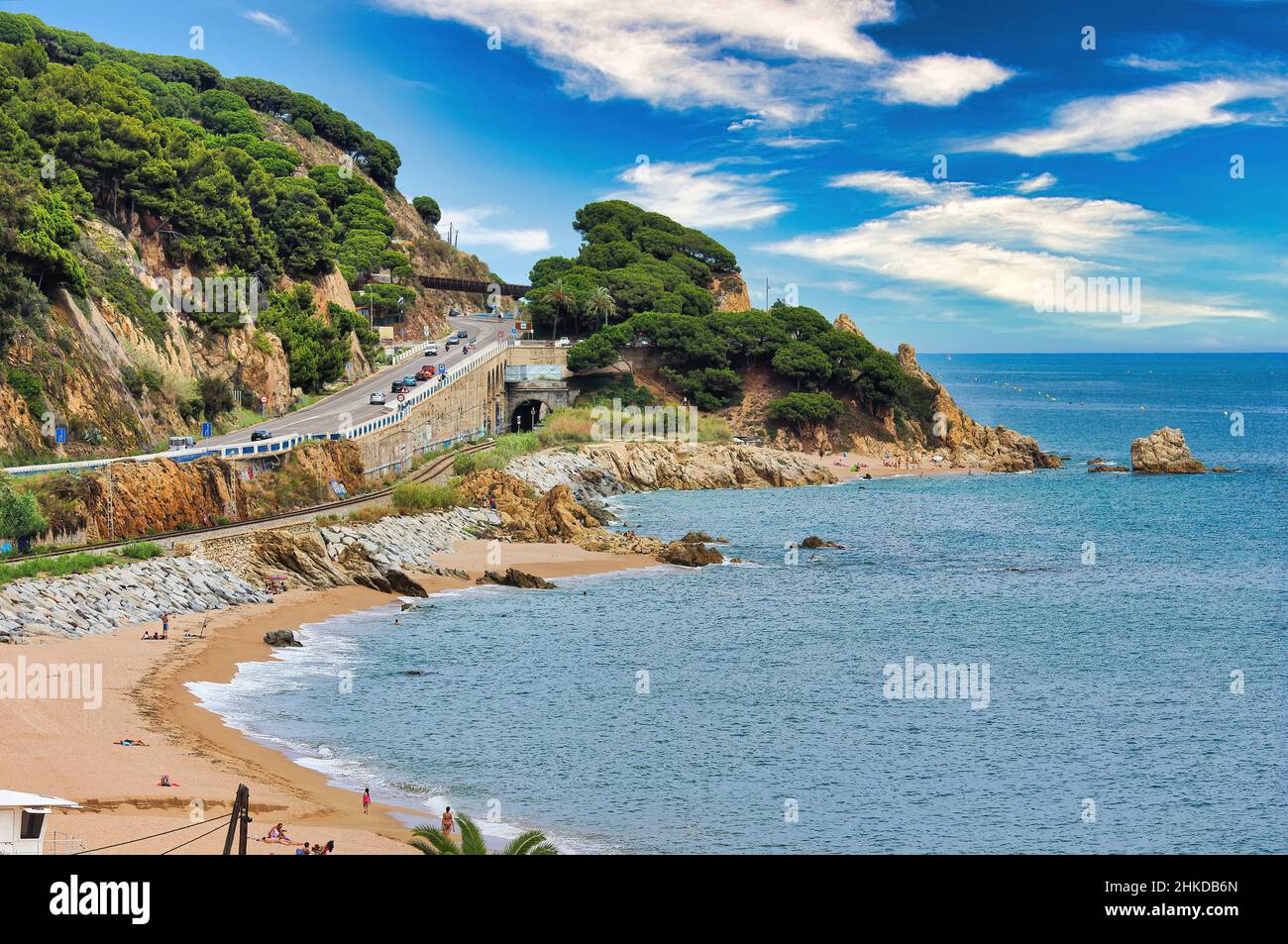 Die schönen Buchten von Sant Pol de Mar das kleinste und malerischste Dorf an der Costa Brava Maresme (Barcellona) Stockfoto