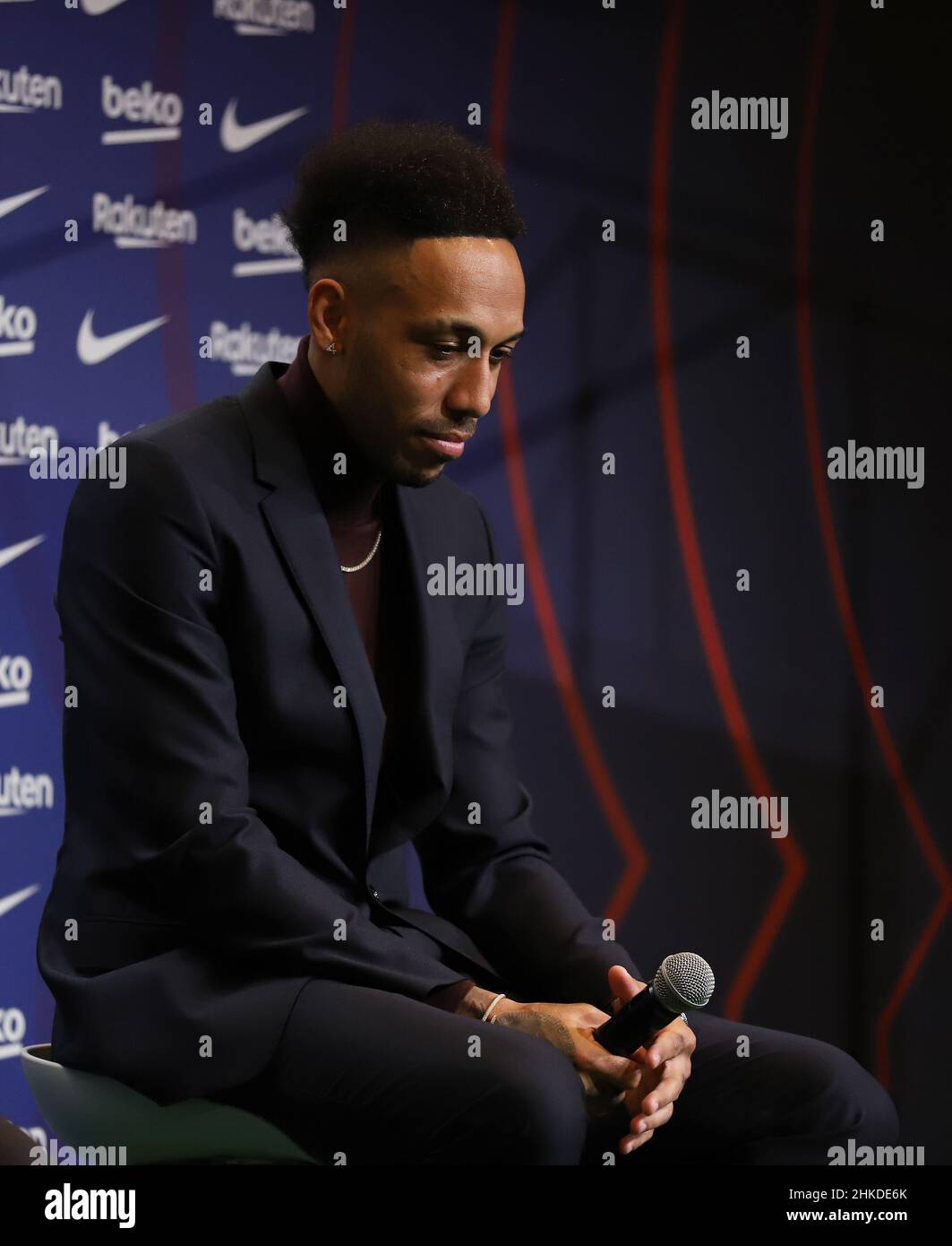 Sabadell, Barcelona, Spanien. 3rd. Februar 2022. Barcelona Spanien 03.02.2022 Pierre Emerick Aubameyang (FC Barcelona) präsentiert den neuen Spieler FC Barcelona am 03. Februar 2022 im Camp Nou in Barcelona. (Bild: © Xavi Urgeles/ZUMA Press Wire) Stockfoto