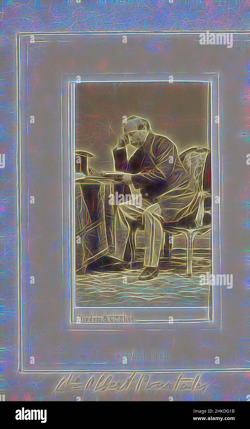 Inspiriert vom Portrait des Grafen Albert de Pourtalès, Teil des Fotoalbums mit 48 Cartes-de-Visite, präsentiert an Marschall Graf De Castellane., Disdéri & Co., Paris, c. 1860 - 1861, Papier, Albumendruck, Höhe 85 mm × Breite 52 mmhöhe 104 mm × Breite 61 mm, neu gestaltet von Artotop. Klassische Kunst neu erfunden mit einem modernen Twist. Design von warmen fröhlichen Leuchten der Helligkeit und Lichtstrahl Strahlkraft. Fotografie inspiriert von Surrealismus und Futurismus, umarmt dynamische Energie der modernen Technologie, Bewegung, Geschwindigkeit und Kultur zu revolutionieren Stockfoto