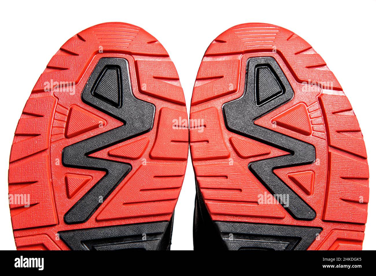 Sohle aus Nahaufnahme der Winterstiefel. Sportschuhe Außensohle Protektor Stockfoto