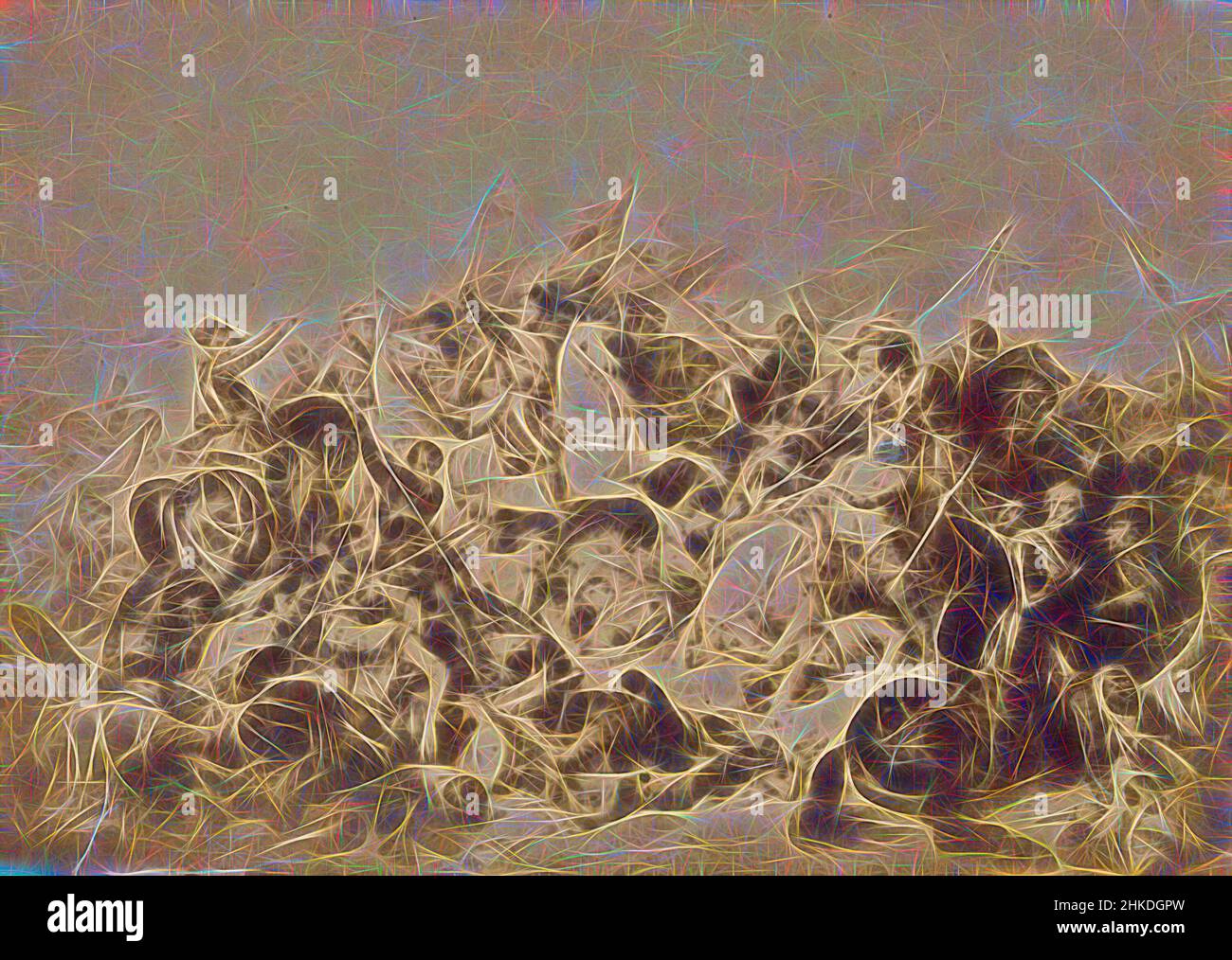Inspiriert von der Fotoreproduktion eines Stichs der Schlacht von Nieuwpoort am 2. Juli 1600, Niederlande, 1850 - 1900, Albumdruck, Höhe 61 mm × Breite 85 mmhöhe 63 mm × Breite 105 mm, neu erfunden von Artotop. Klassische Kunst neu erfunden mit einem modernen Twist. Design von warmen fröhlichen Leuchten der Helligkeit und Lichtstrahl Strahlkraft. Fotografie inspiriert von Surrealismus und Futurismus, umarmt dynamische Energie der modernen Technologie, Bewegung, Geschwindigkeit und Kultur zu revolutionieren Stockfoto