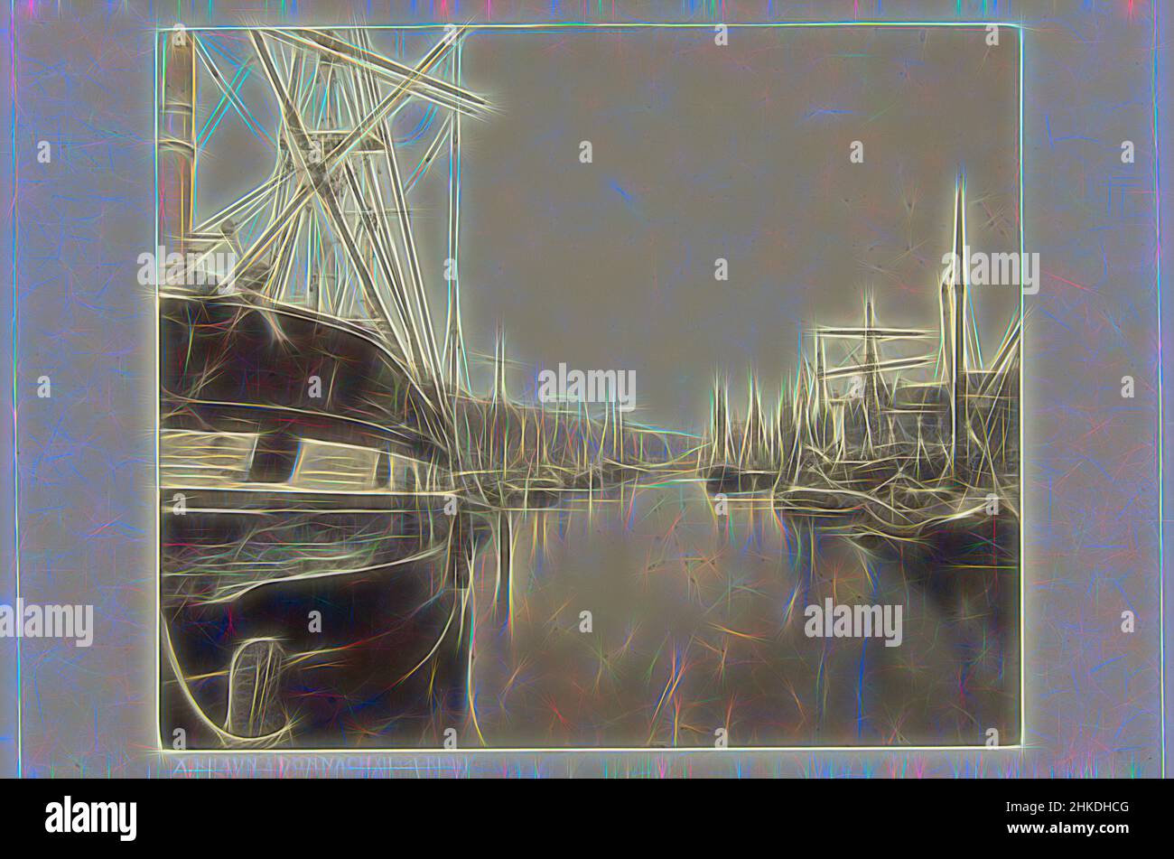 Inspiriert von Schiffen in einem Rotterdamer Hafen, Verlag: Adolphe Braun & Cie., Rotterdam, 1860 - 1866, Papier, Albumendruck, Höhe 160 mm × Breite 192 mmhöhe 268 mm × Breite 335 mm, neu erfunden von Artotop. Klassische Kunst neu erfunden mit einem modernen Twist. Design von warmen fröhlichen Leuchten der Helligkeit und Lichtstrahl Strahlkraft. Fotografie inspiriert von Surrealismus und Futurismus, umarmt dynamische Energie der modernen Technologie, Bewegung, Geschwindigkeit und Kultur zu revolutionieren Stockfoto