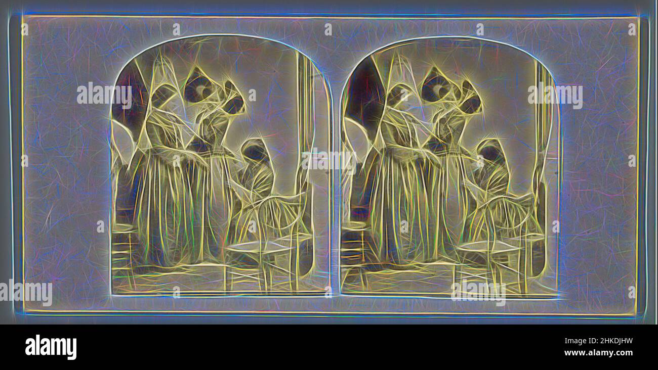 Inspiriert von drei Frauen, die sich gegenseitig ihre Kleider anstecken, 1857 - 1863, Papier, Albumendruck, Höhe 86 mm × Breite 178 mm, Reimagined by Artotop. Klassische Kunst neu erfunden mit einem modernen Twist. Design von warmen fröhlichen Leuchten der Helligkeit und Lichtstrahl Strahlkraft. Fotografie inspiriert von Surrealismus und Futurismus, umarmt dynamische Energie der modernen Technologie, Bewegung, Geschwindigkeit und Kultur zu revolutionieren Stockfoto