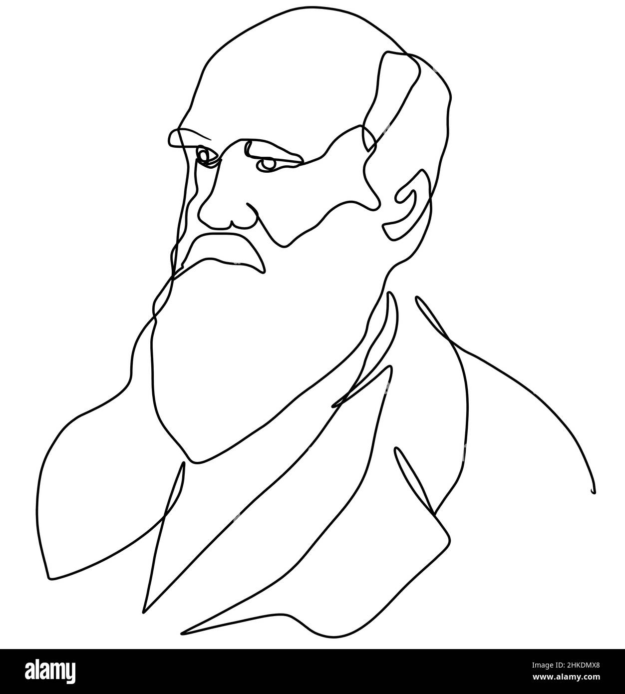 Charles Darwin eine Linie Zeichnung Porträt Illustration Stockfoto