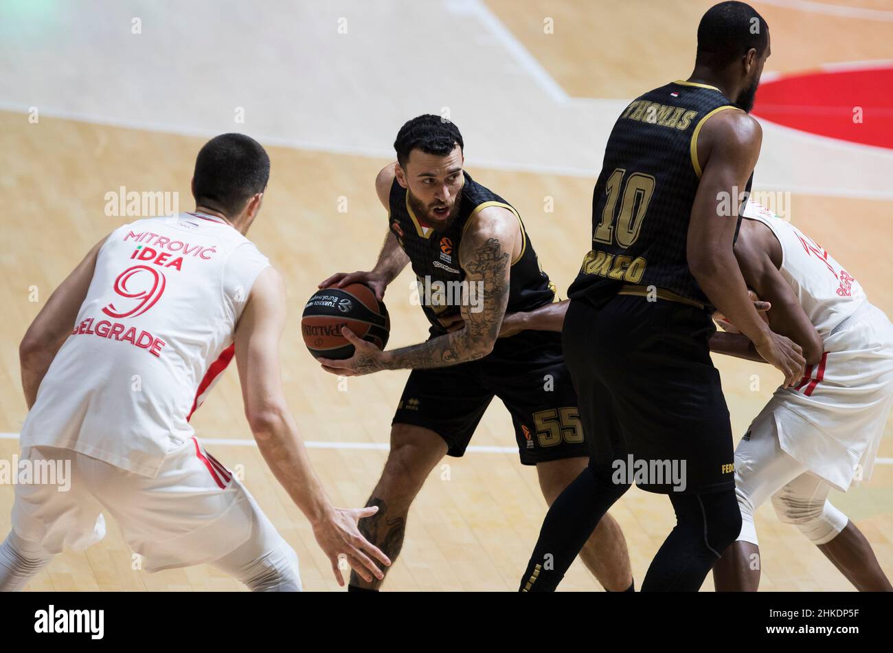 Belgrad, Serbien, 3rd. Februar 2022. Mike James von AS Monaco in Aktion während des EuroLeague-Spiels von Turkish Airlines zwischen Crvena Zvezda mts Belgrade und AS Monaco in Belgrad, Serbien. 3. Februar 2022. Kredit: Nikola Krstic/Alamy Stockfoto