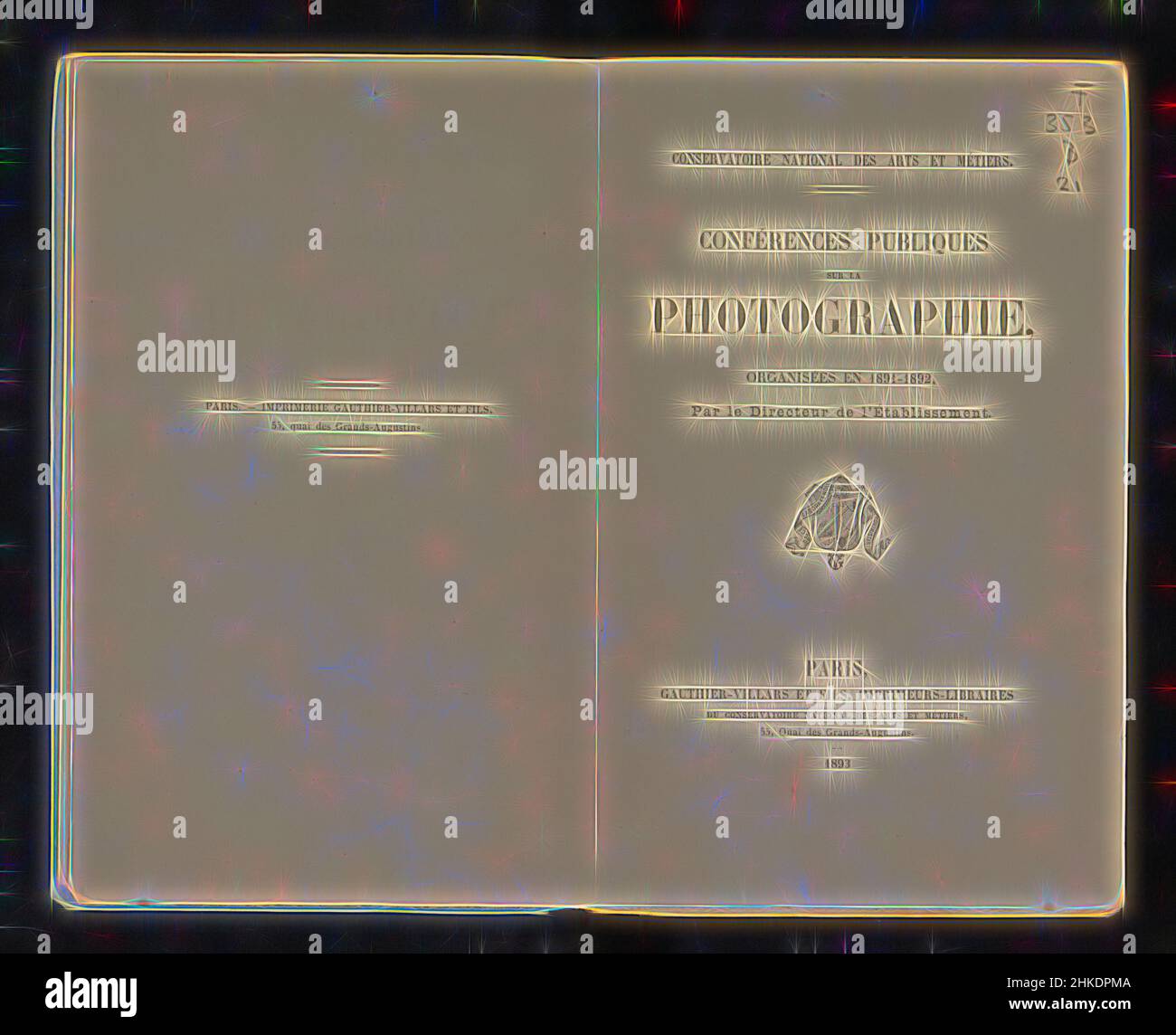 Inspiriert von Conférences publiques sur la Photographie, organisées en 1891-1892, Drucker: Gauthier-Villars & Fils, Verlag: Gauthier-Villars & Fils, Paris, 1893, Papier, Druck, Kollotyp, Höhe 228 mm × Breite 142 mm × Dicke 38 mm, neu erfunden von Artotop. Klassische Kunst neu erfunden mit einem modernen Twist. Design von warmen fröhlichen Leuchten der Helligkeit und Lichtstrahl Strahlkraft. Fotografie inspiriert von Surrealismus und Futurismus, umarmt dynamische Energie der modernen Technologie, Bewegung, Geschwindigkeit und Kultur zu revolutionieren Stockfoto