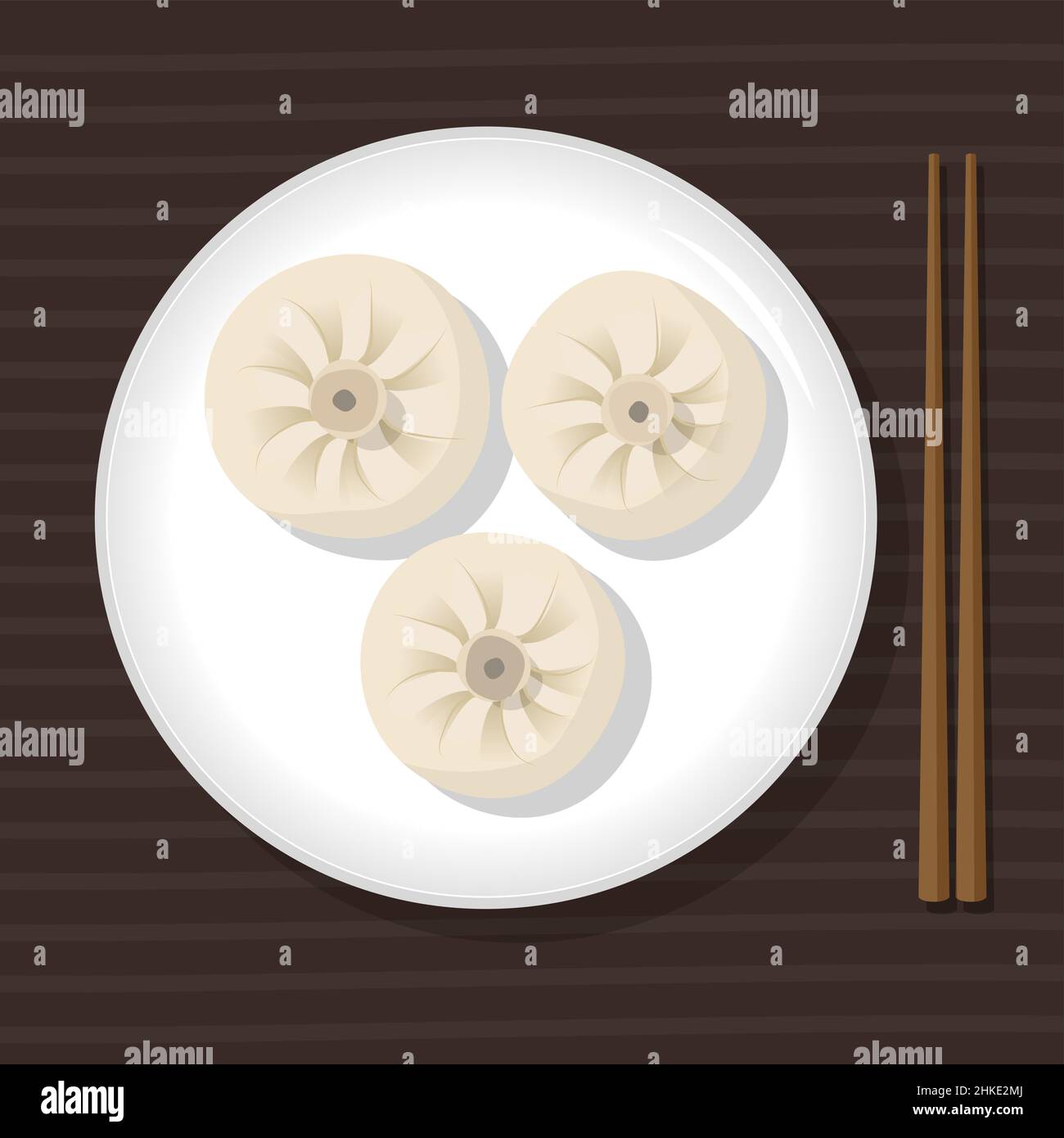 Xiaolongbao chinesische Dumplins, orientalisch-asiatische gesunde Ernährung Mahlzeit auf dem Teller. Vektorgrafik. Einfaches, flaches Stockbild. Gedämpftes traditionelles xiao Long Stock Vektor