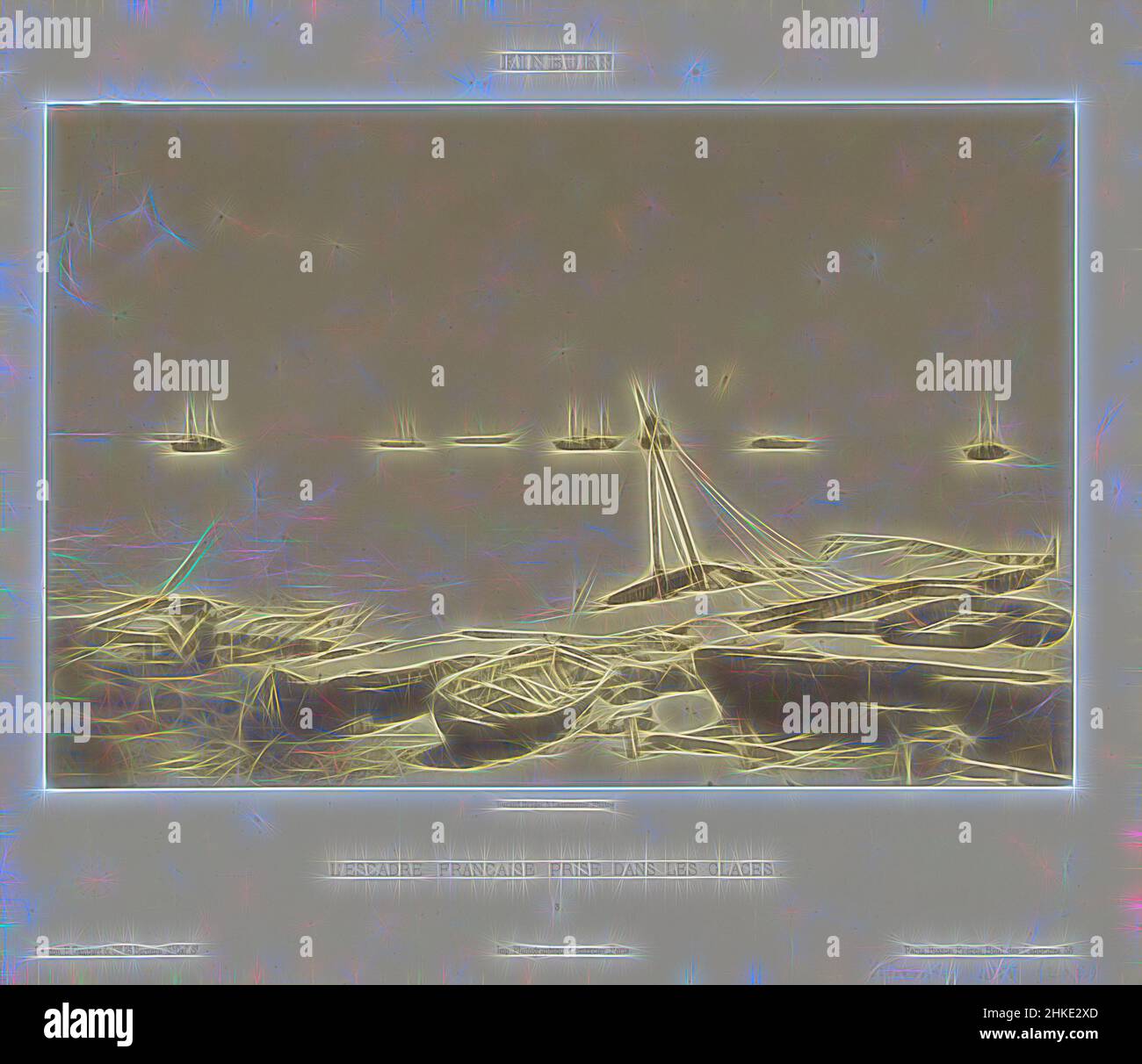 Inspiriert von französischen Kriegsschiffen auf dem Dnepr zur Zeit der Schlacht von Kinboernl'Escadre Française Pry dans les Glaces, Kinburn, Durand-Brager & Lassimonne, Bisson Frères, Kinburn Peninsula, Kinburn Peninsula, Verlag: London, Drucker: Paris, 1855 - 1856, Papier, Albumendruck, Höhe 335 mm, neu gestaltet von Artotop. Klassische Kunst neu erfunden mit einem modernen Twist. Design von warmen fröhlichen Leuchten der Helligkeit und Lichtstrahl Strahlkraft. Fotografie inspiriert von Surrealismus und Futurismus, umarmt dynamische Energie der modernen Technologie, Bewegung, Geschwindigkeit und Kultur zu revolutionieren Stockfoto