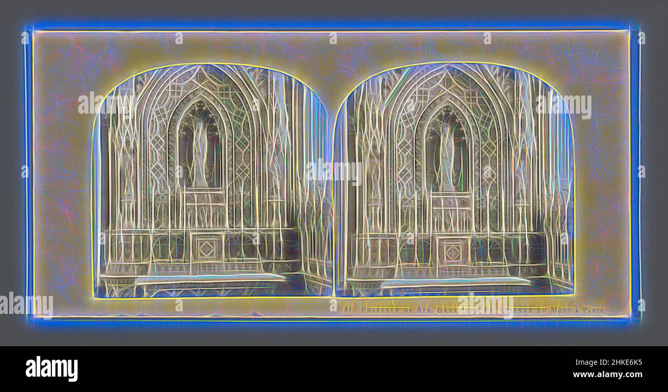 Inspiriert von der Kapelle der Genoveva von Paris im Église Saint-Étienne-du-Mont in Paris, Chapelle de Ste. Genèvieve, St. Etienne du Mont à Paris, c. 1850 - c. 1875, Albumendruck, Höhe 85 mm × Breite 170 mm, neu gestaltet von Artotop. Klassische Kunst neu erfunden mit einem modernen Twist. Design von warmen fröhlichen Leuchten der Helligkeit und Lichtstrahl Strahlkraft. Fotografie inspiriert von Surrealismus und Futurismus, umarmt dynamische Energie der modernen Technologie, Bewegung, Geschwindigkeit und Kultur zu revolutionieren Stockfoto