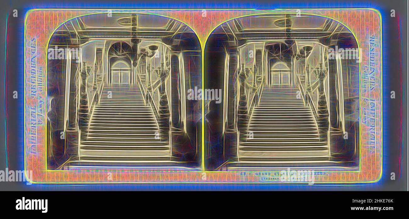 Inspiriert durch das Treppenhaus des Schlosses von Saint-Cloud, Grand Escalier d'Honneur, Imperial Residences, Ernest Eléonor Pierre Lamy, Kasteel van Saint-Cloud, c.. 1860 - in oder vor 1870, Albumendruck, Höhe 85 mm × Breite 170 mm, neu erfunden von Artotop. Klassische Kunst neu erfunden mit einem modernen Twist. Design von warmen fröhlichen Leuchten der Helligkeit und Lichtstrahl Strahlkraft. Fotografie inspiriert von Surrealismus und Futurismus, umarmt dynamische Energie der modernen Technologie, Bewegung, Geschwindigkeit und Kultur zu revolutionieren Stockfoto