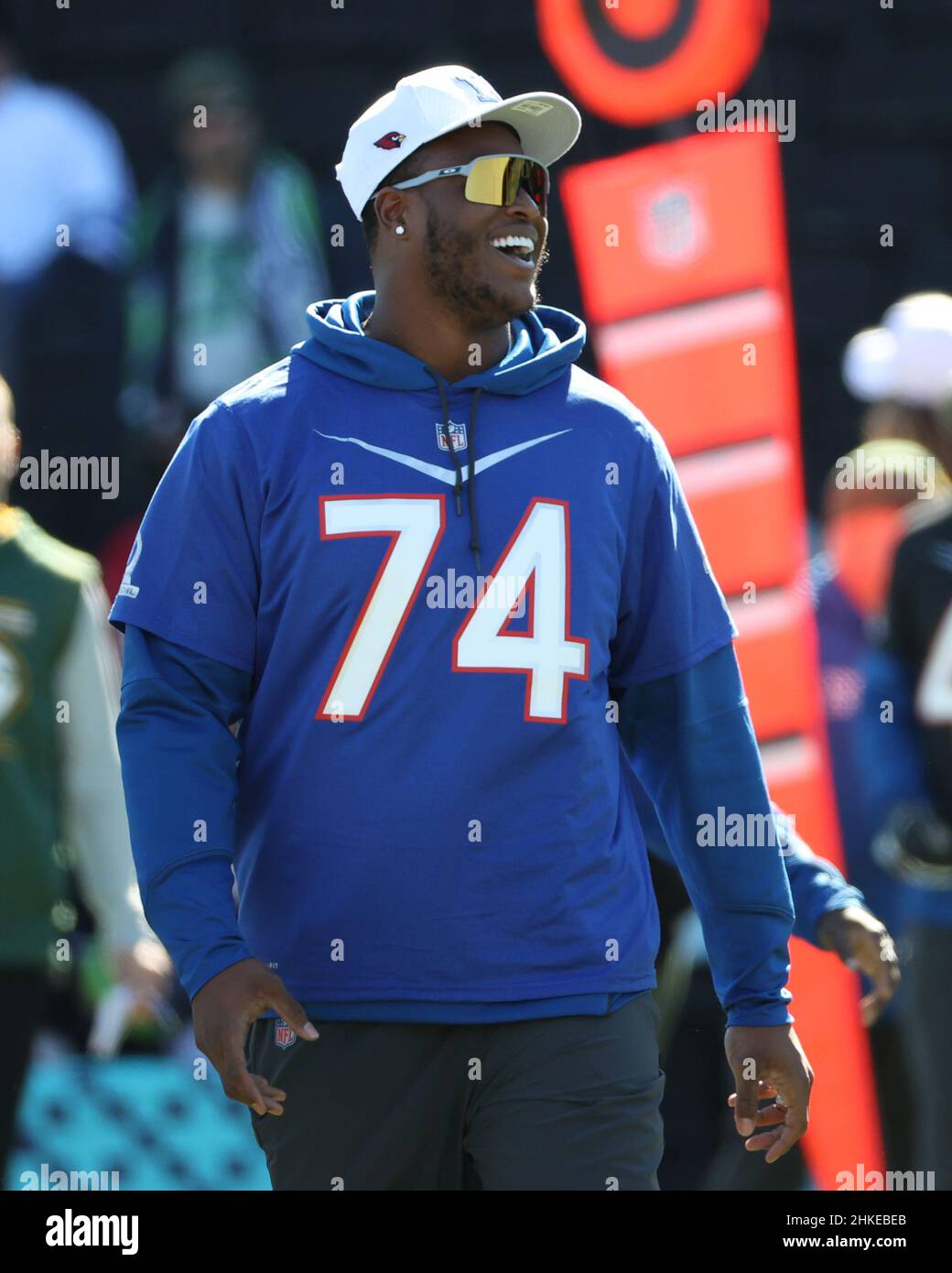 3. Februar 2022: Arizona Cardinals Offensive Tackle D.J. Humphries (74) während des NFC Pro Bowl Trainings im Las Vegas Ballpark in Las Vegas, Nevada. Darren Lee/CSM Stockfoto