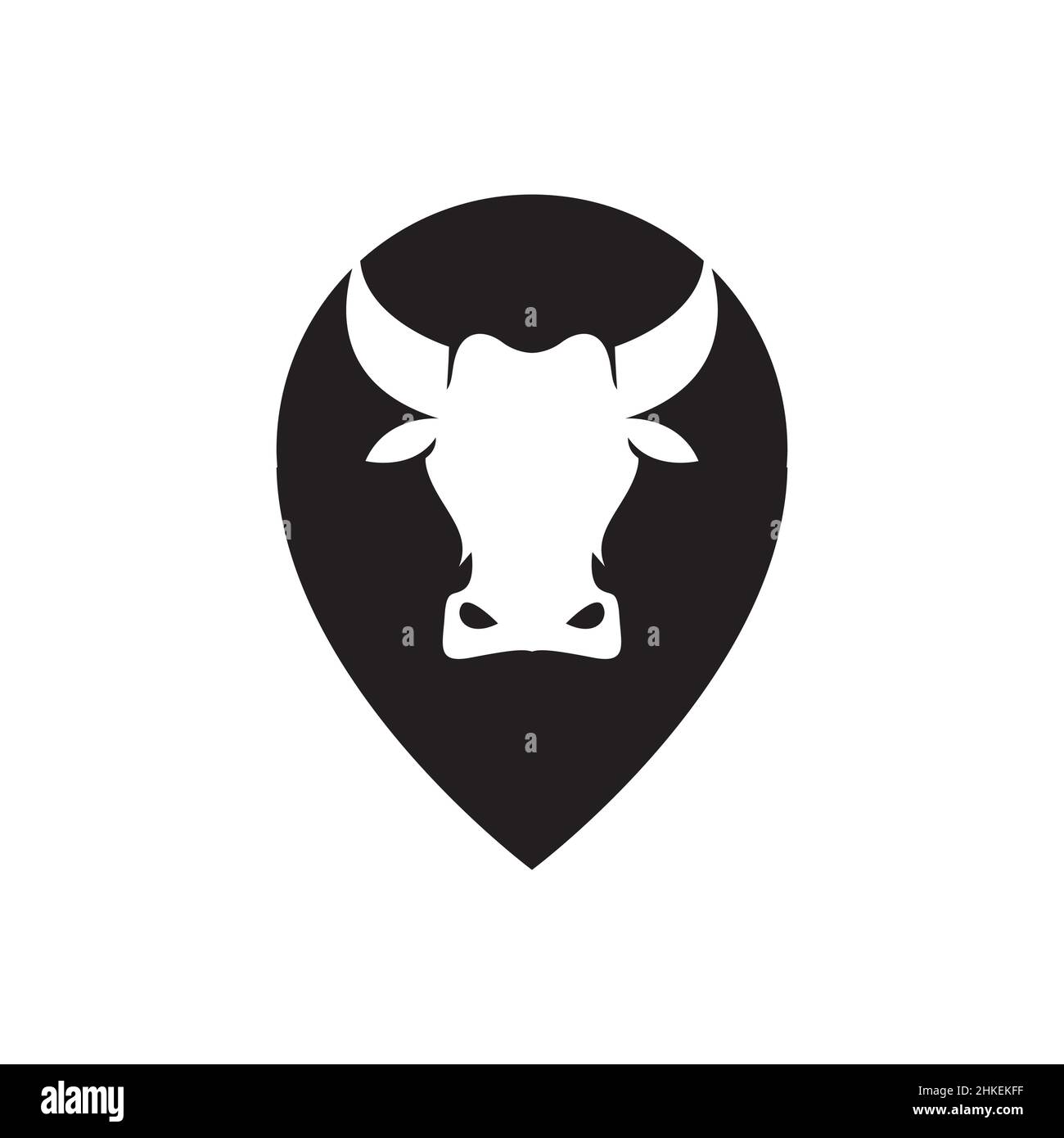 PIN Karte Lage mit Kuh Kopf Logo Design, Vektor Grafik Symbol Symbol Illustration kreative Idee Stock Vektor
