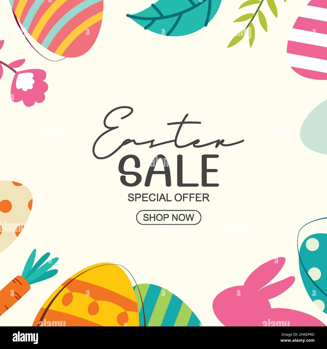 Ostern verkauf Banner Design vorlage mit bunten Eiern und Blumen. Verwenden Sie für Werbung, Flyer, Poster, Broschüre, gutschein rabatt. Stock Vektor
