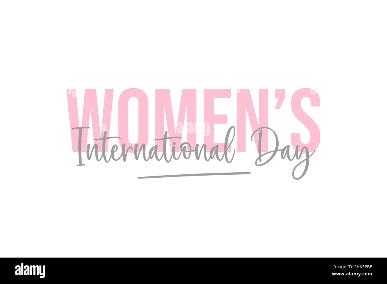 Fröhlicher Frauentag am 8. März, elegante Grußkarte mit Schriftzug. Feier des Internationalen Frauentages Hintergrund Stockfoto