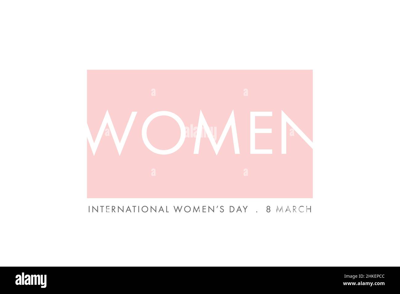 Fröhlicher Frauentag am 8. März, elegante Grußkarte mit Schriftzug. Feier des Internationalen Frauentages Hintergrund Stockfoto