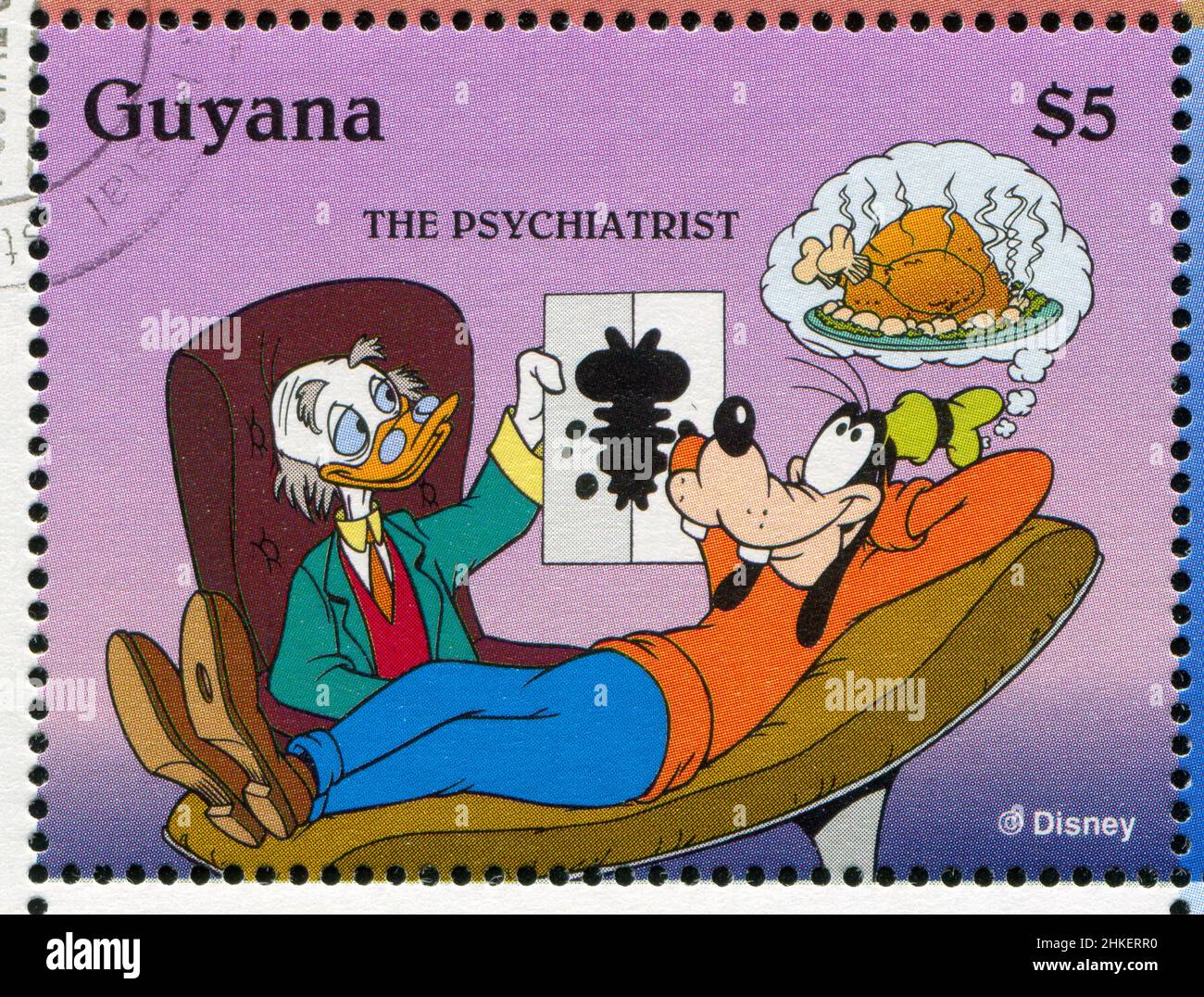 GUYANA - UM 1995: Stempel gedruckt von Guyana, zeigt Walt Disney Figuren, Doctor Donald, um 1995 Stockfoto