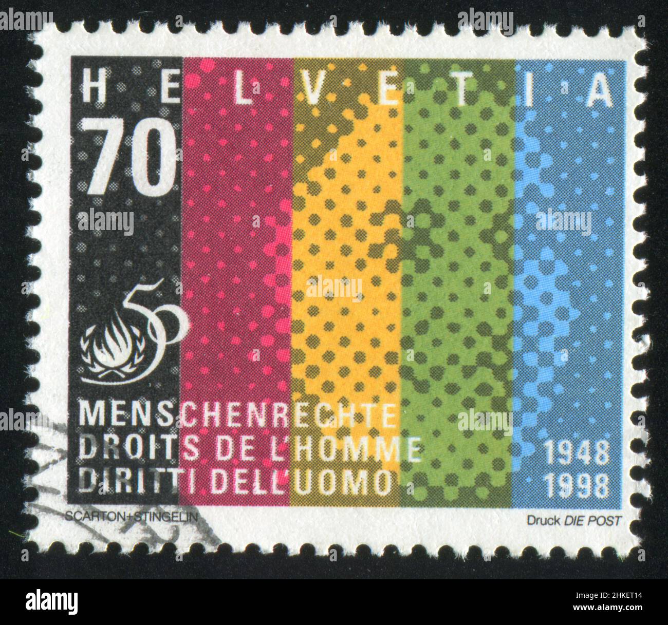 SCHWEIZ - UM 1948: Briefmarke gedruckt von der Schweiz, zeigt Mensch, Abstraktion, um 1948 Stockfoto