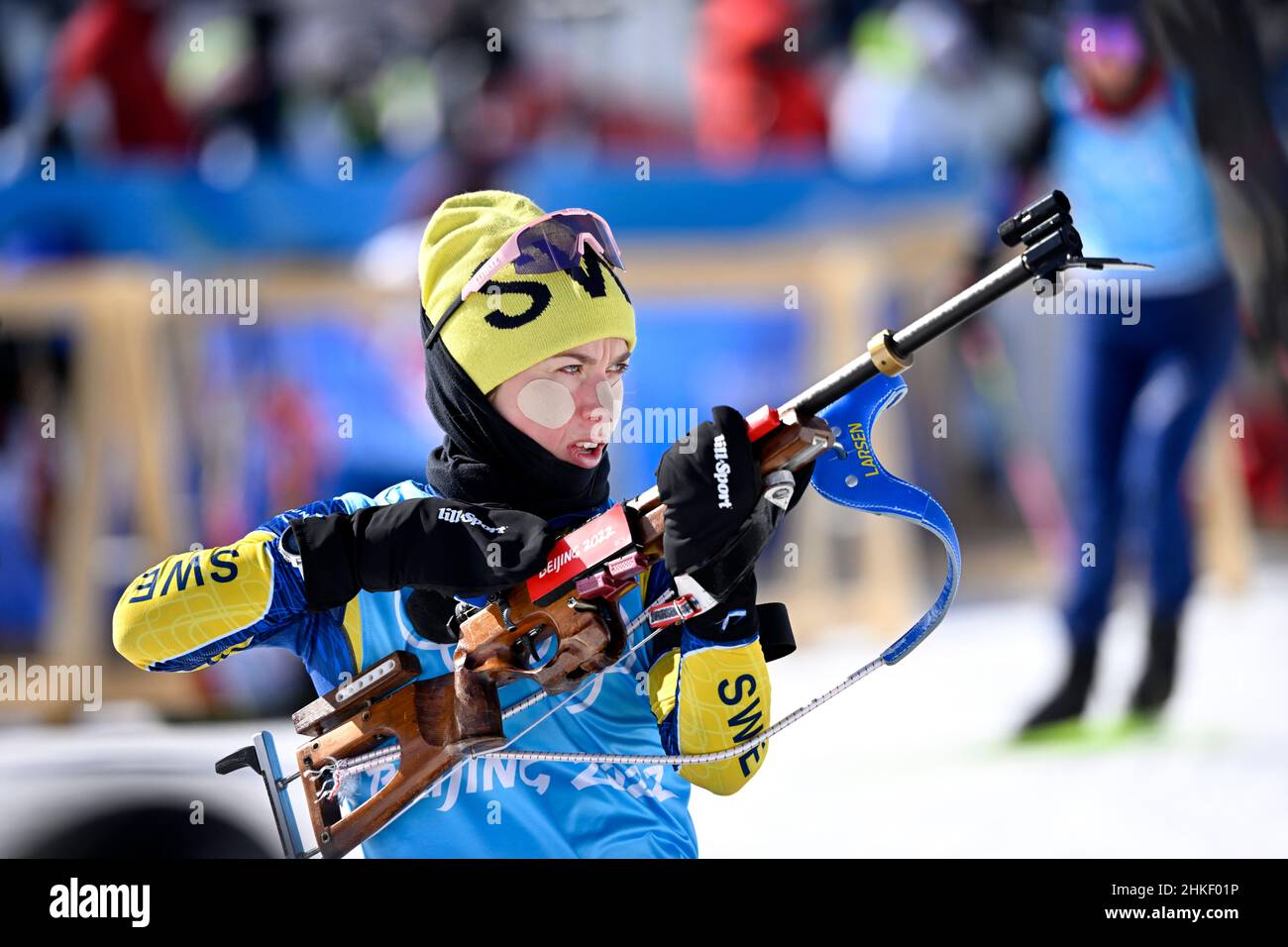 Zhangjiakou, Kina. 04th. Februar 2022. ZHANGJIAKOU 20220204 Sveriges skidskytt Anna Magnusson under dagens träning vid vinter-OS i Peking 2022 Foto Pontus Lundahl/TT/kod 10050 *** Bilder ingår i SPORTPAKET. För övriga BETALBILD*** Quelle: TT Nachrichtenagentur/Alamy Live News Stockfoto